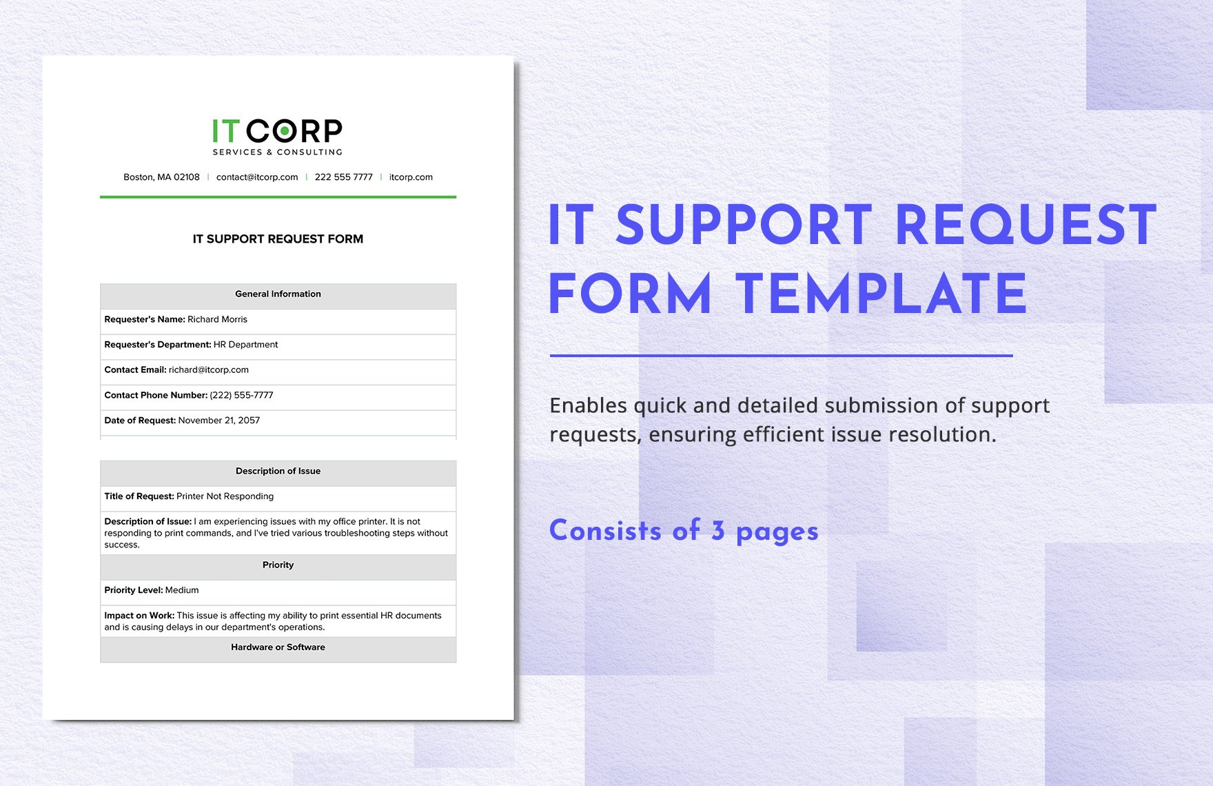 IT Support Request Form Template