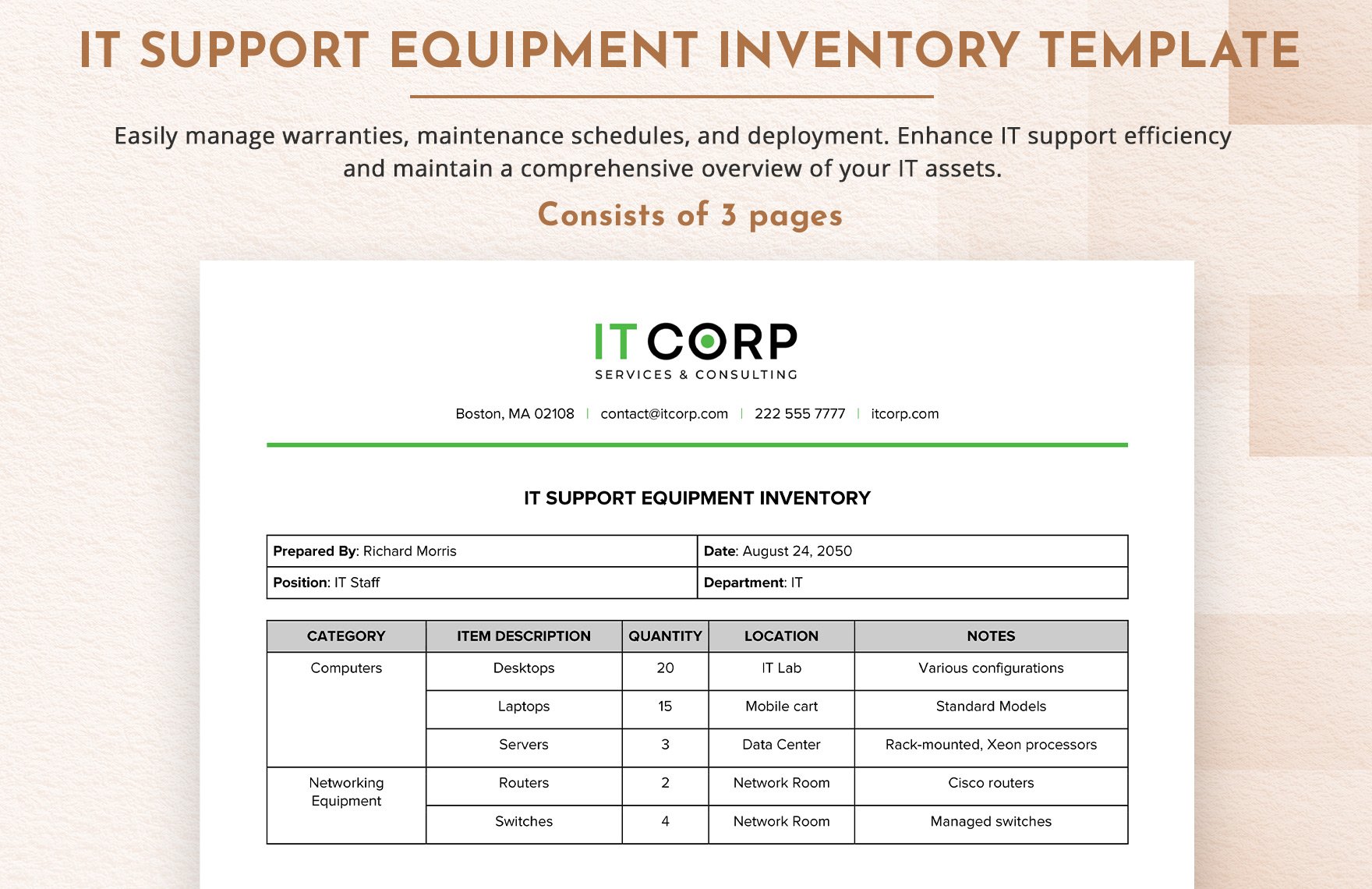 IT Support Equipment Inventory Template
