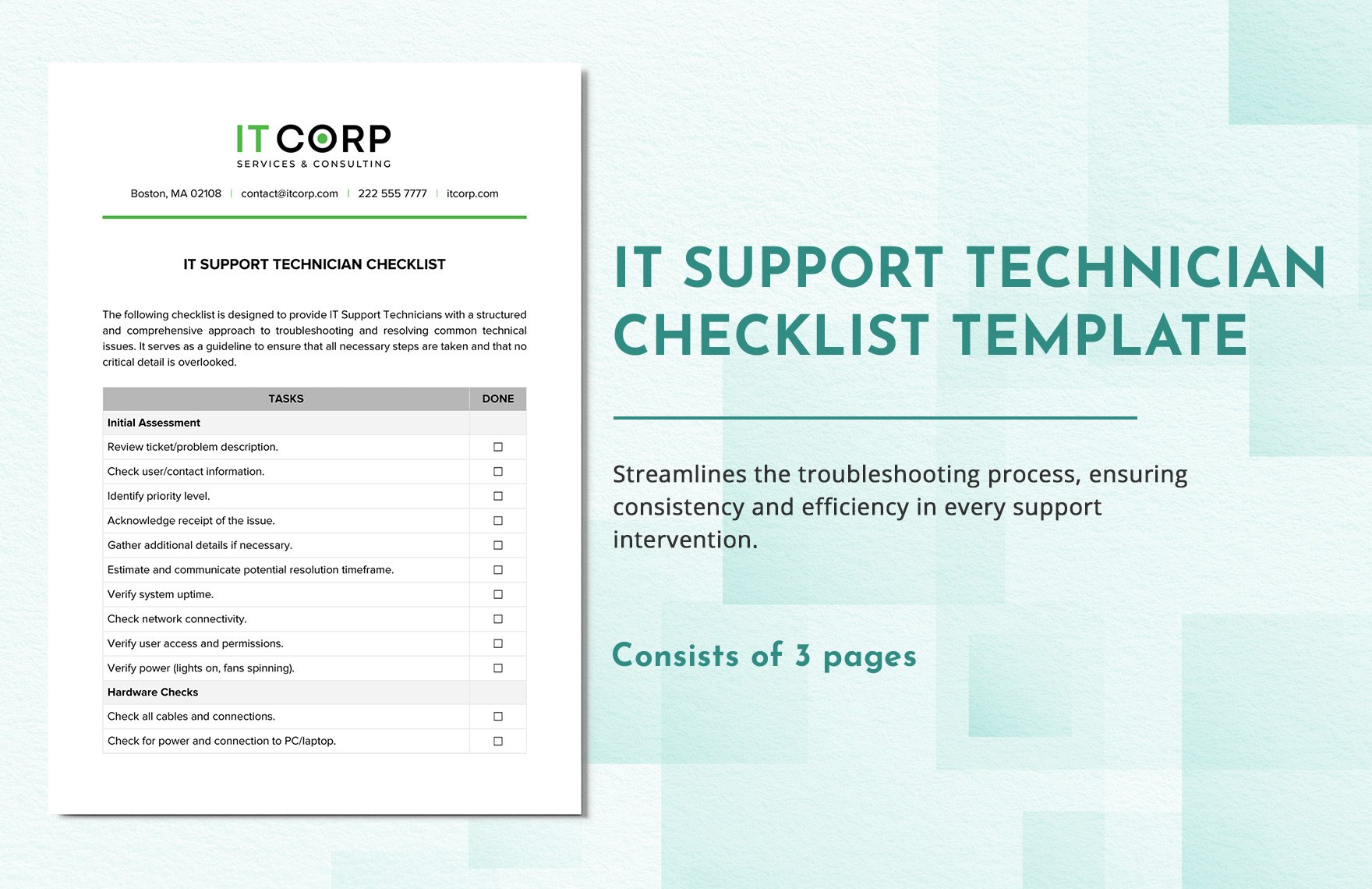 IT Support Technician Checklist Template