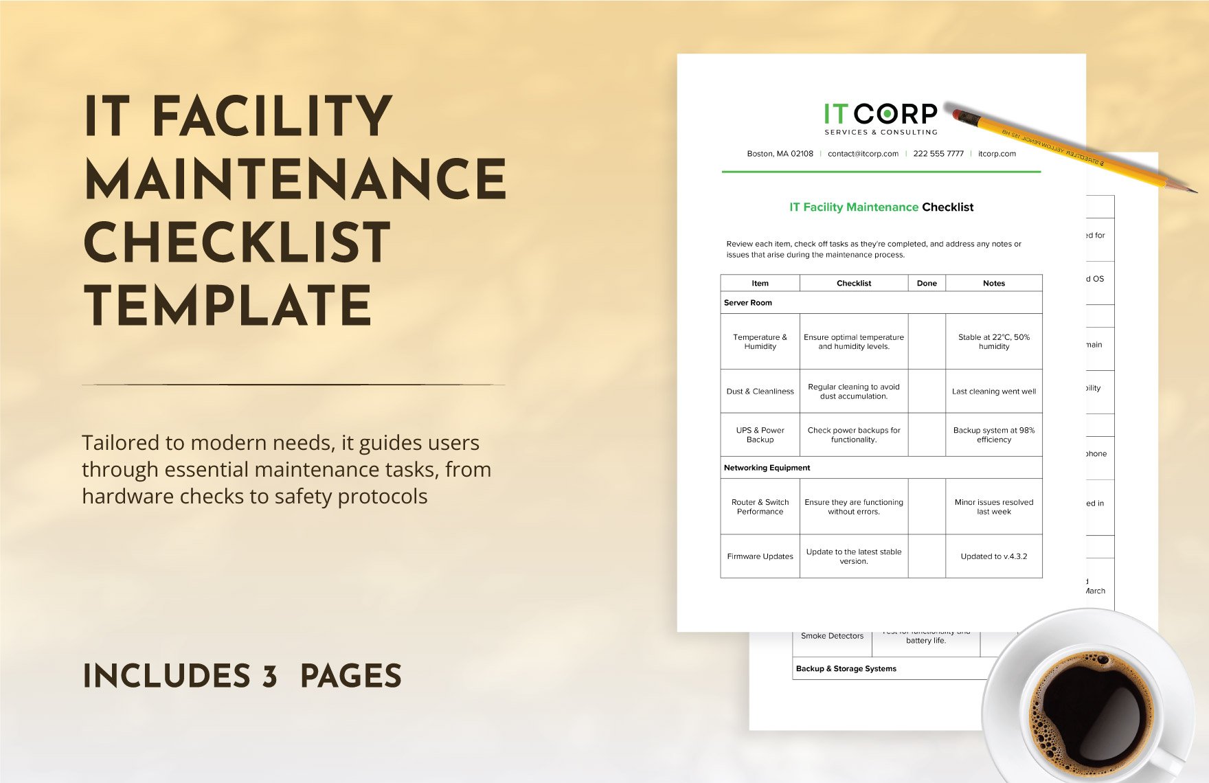 IT Facility Maintenance Checklist Template