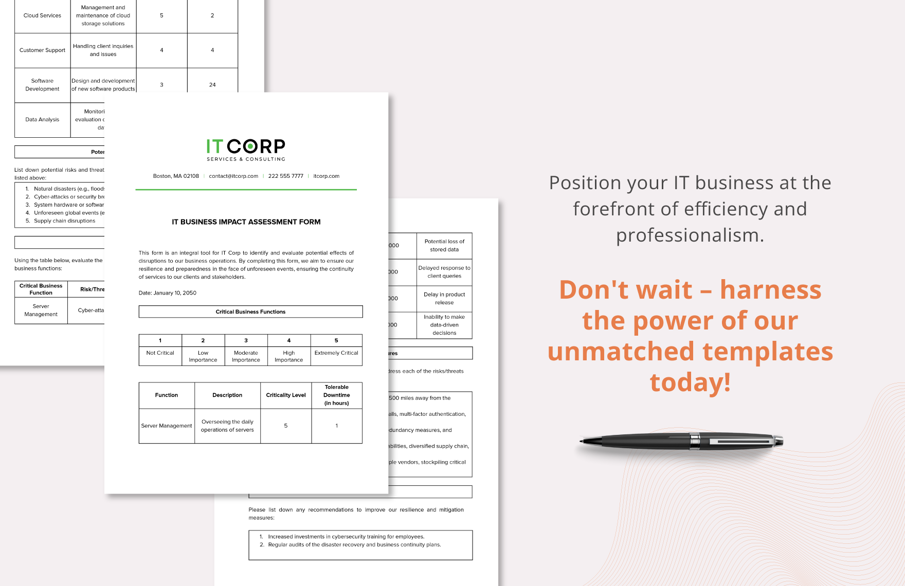 IT Business Impact Assessment Form Template