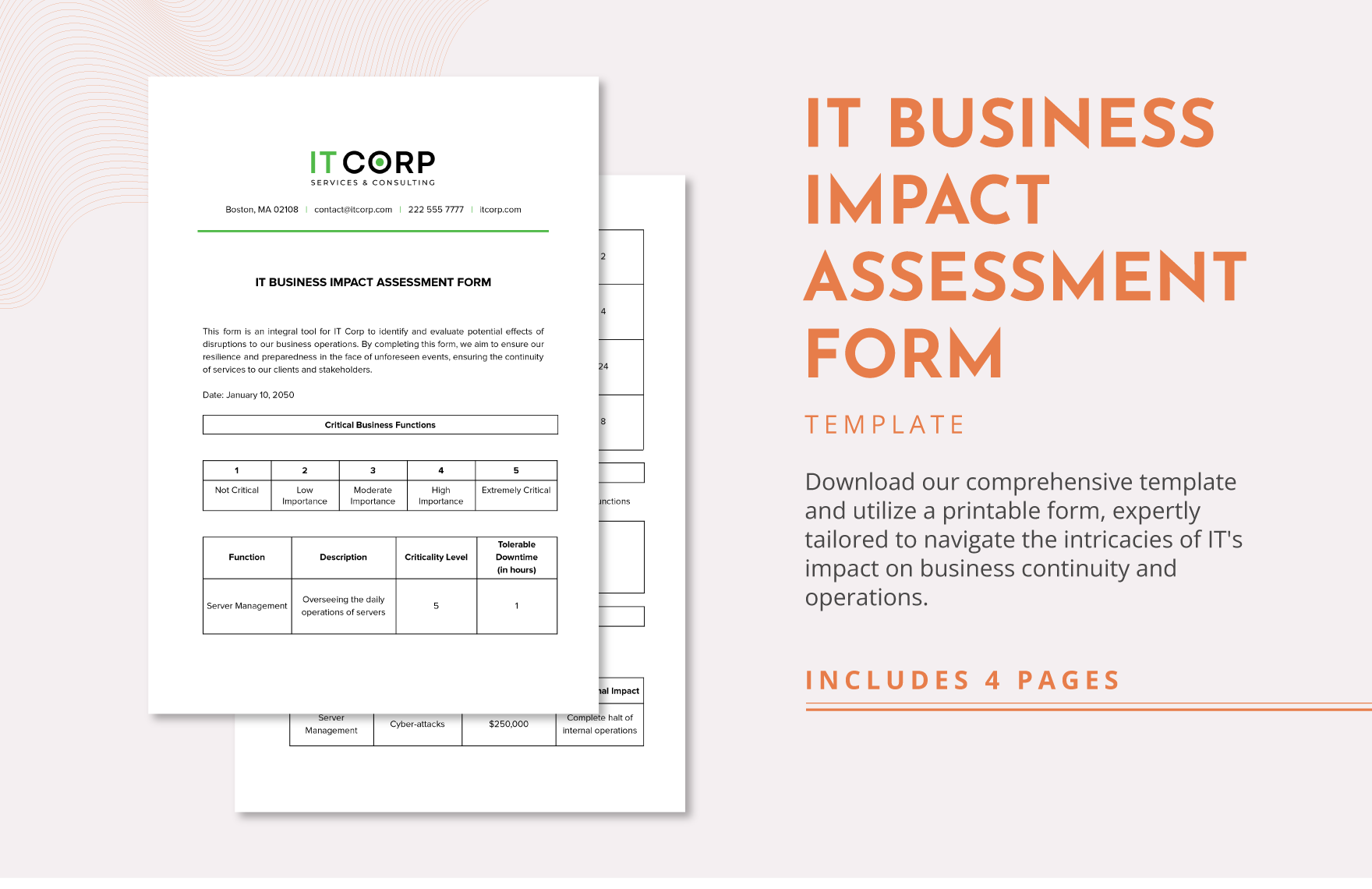 IT Business Impact Assessment Form Template