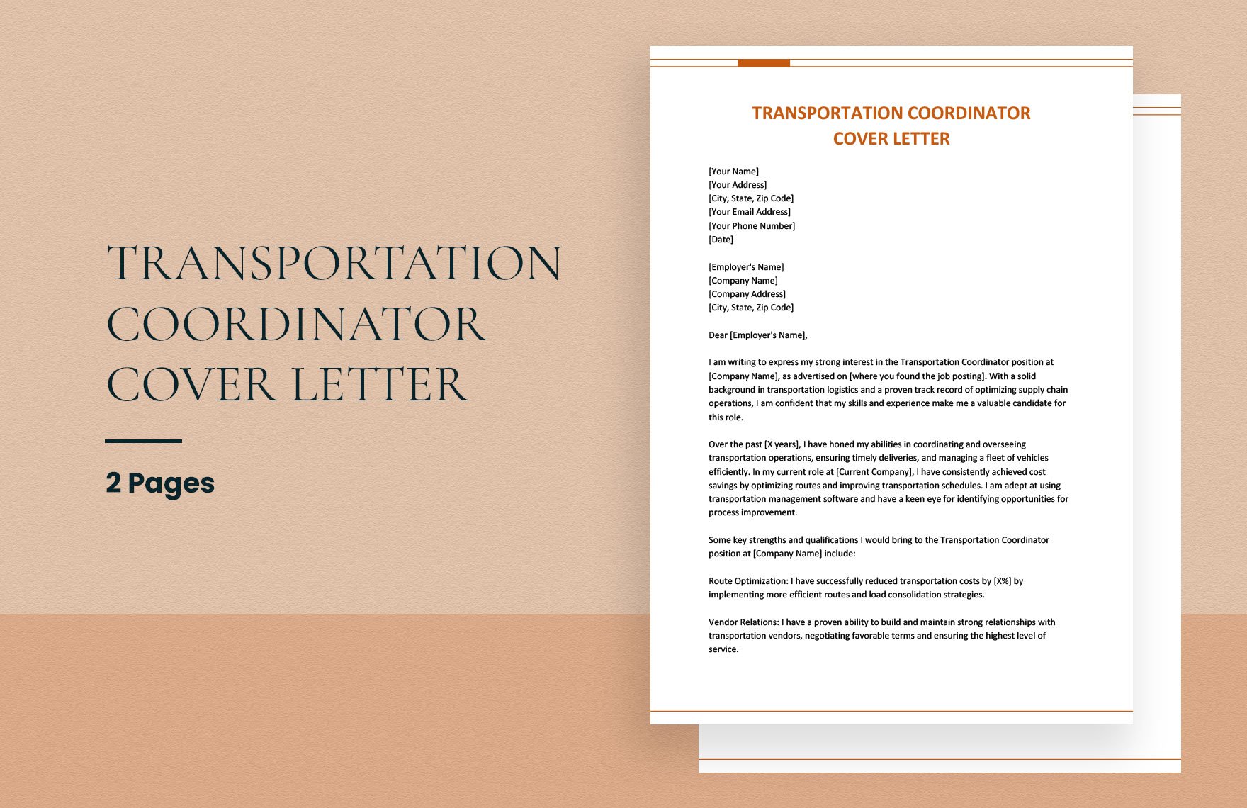 Transportation Coordinator Cover Letter in Word, Google Docs
