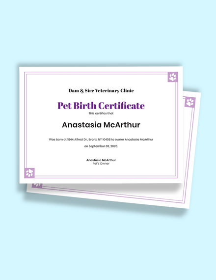 Pet Birth Certificate Template - Google Docs, Illustrator, InDesign, Word, Apple Pages, PSD, Publisher