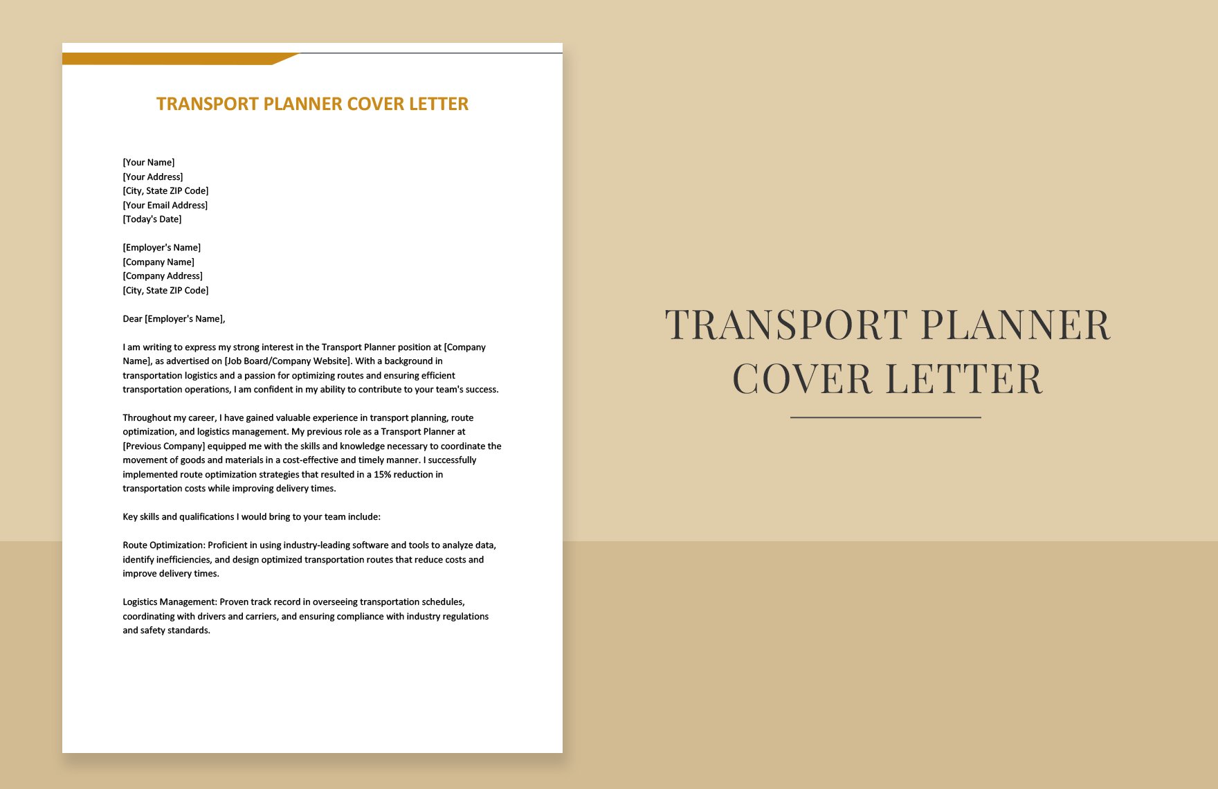 Transport Planner Cover Letter in Word, Google Docs