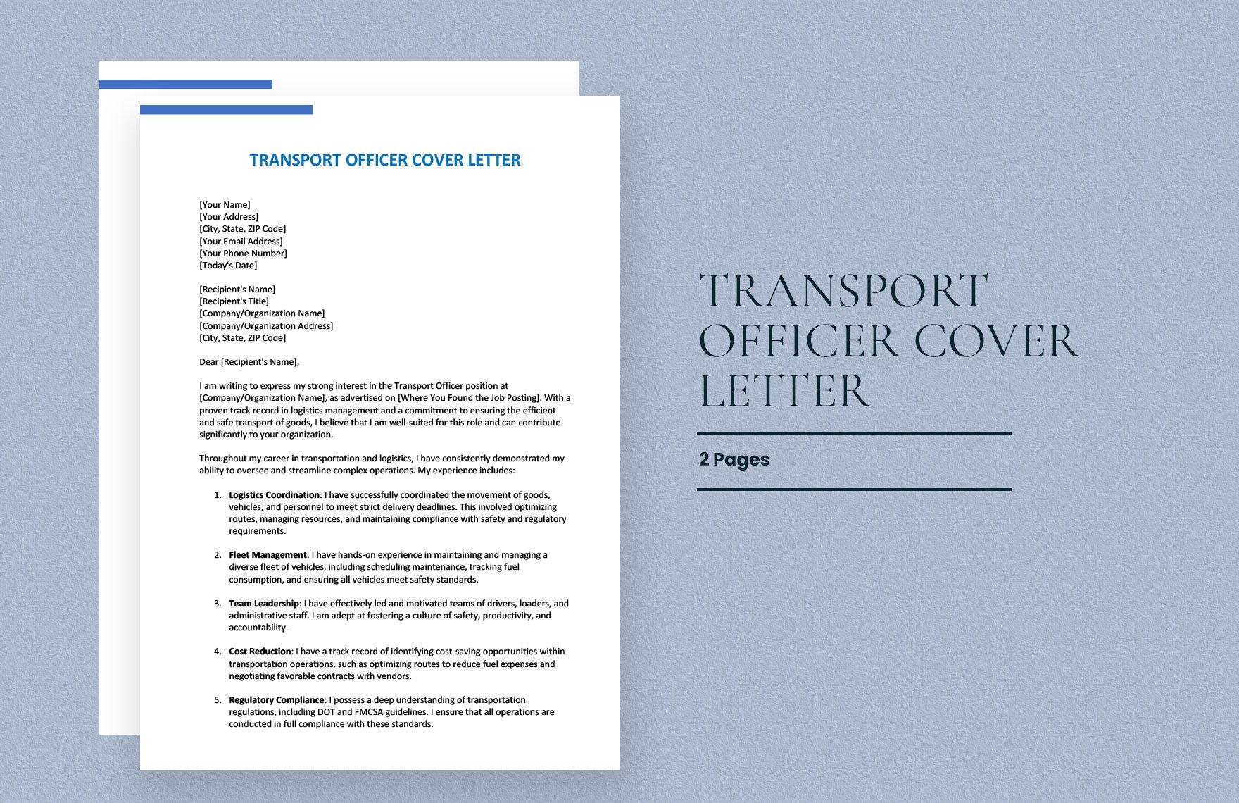 Transport Officer Cover Letter