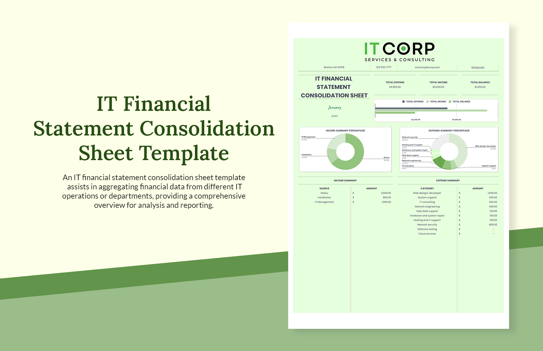 IT Financial Statement Consolidation Sheet Template