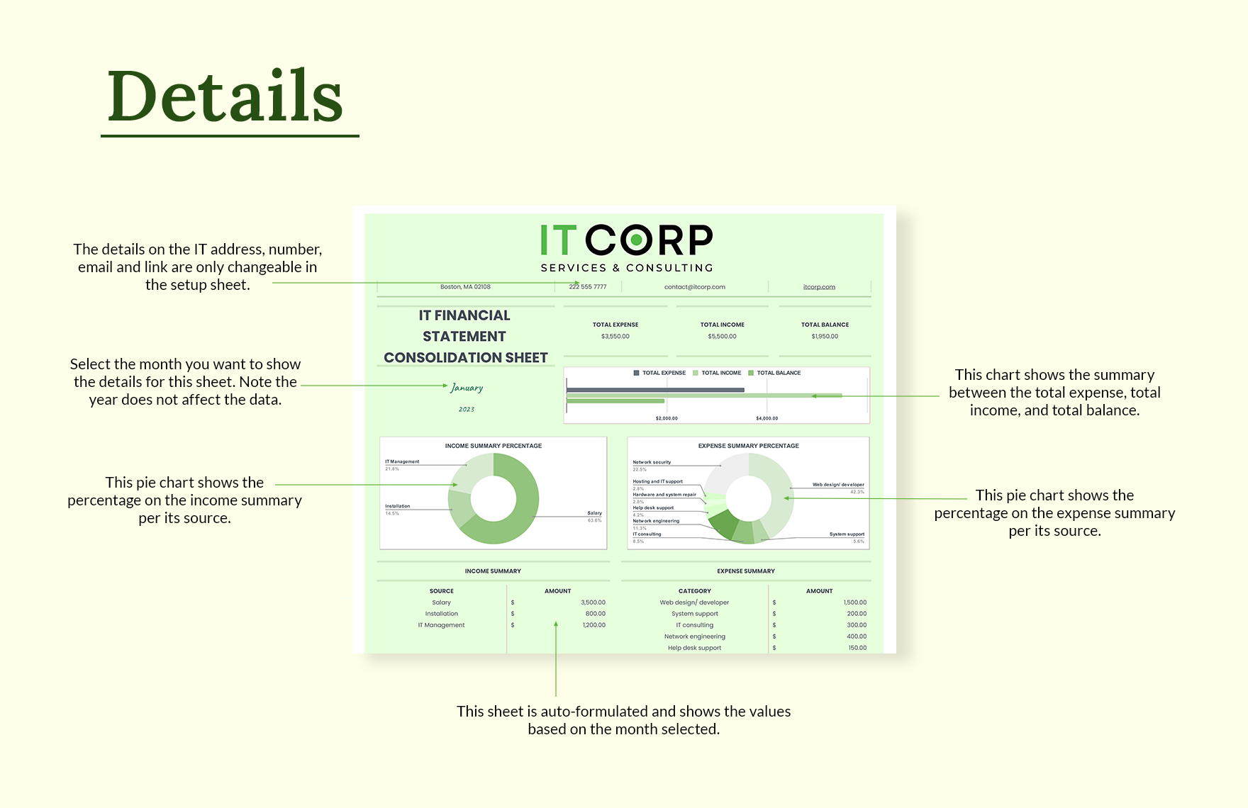 IT Financial Statement Consolidation Sheet Template
