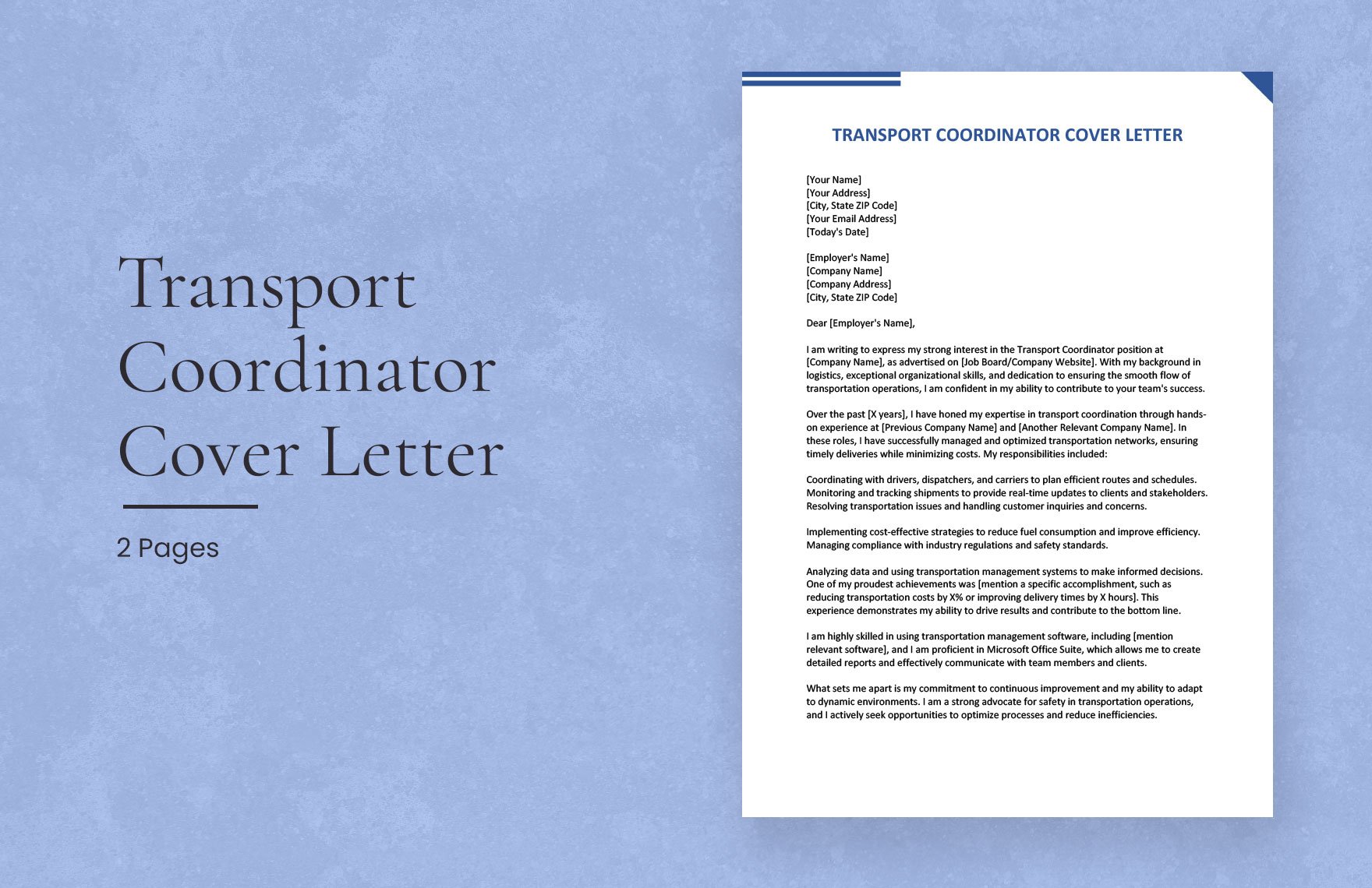 Transport Coordinator Cover Letter