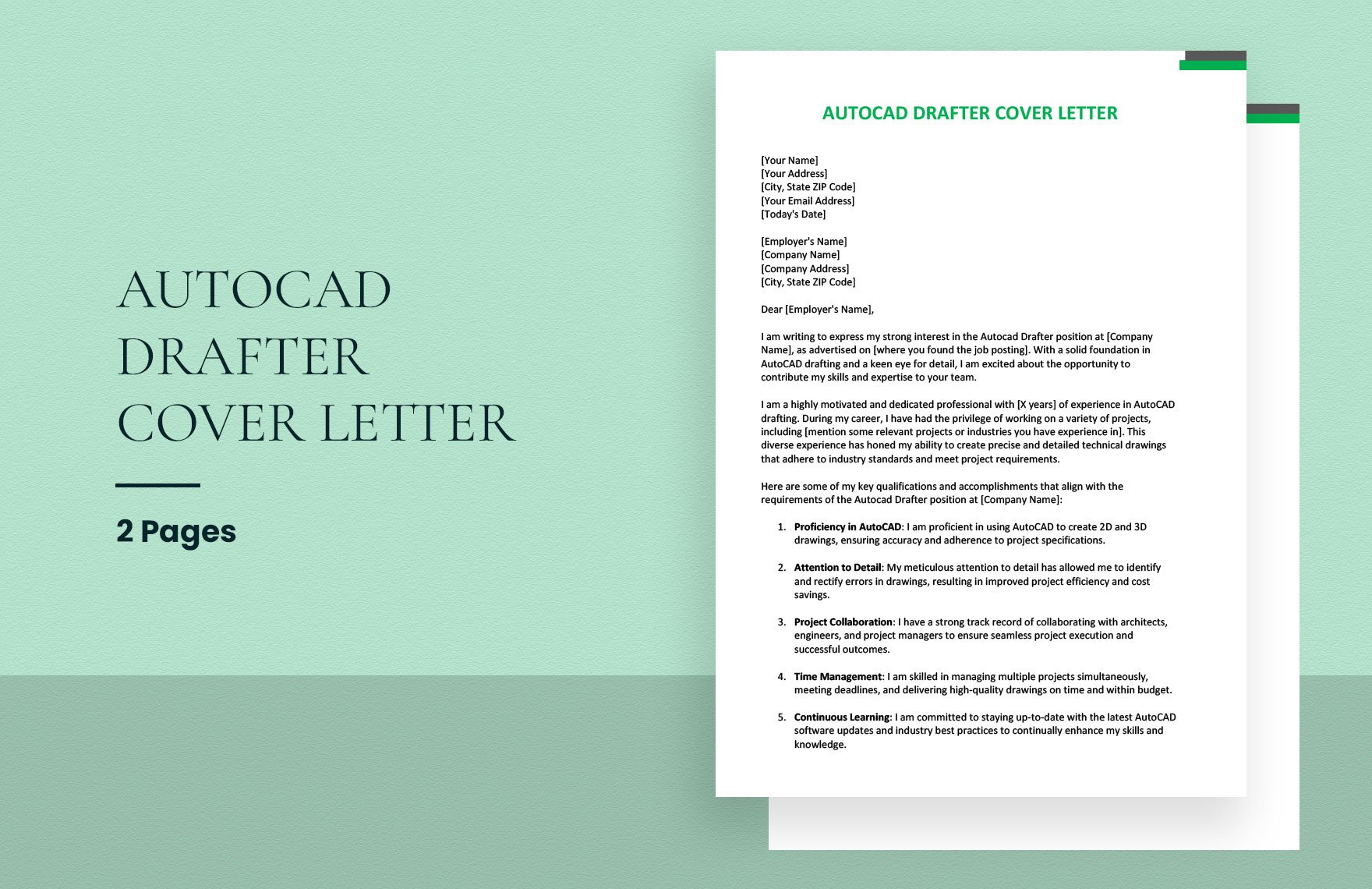Autocad Drafter Cover Letter in Word, Google Docs