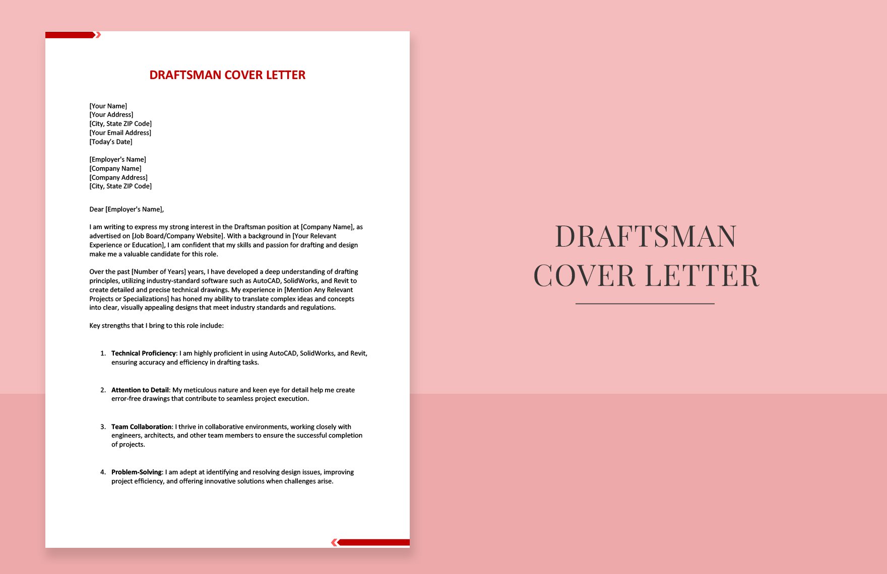 Draftsman Cover Letter in Word, Google Docs