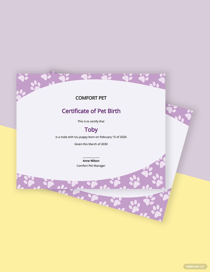 Creative Pet Birth Certificate Template