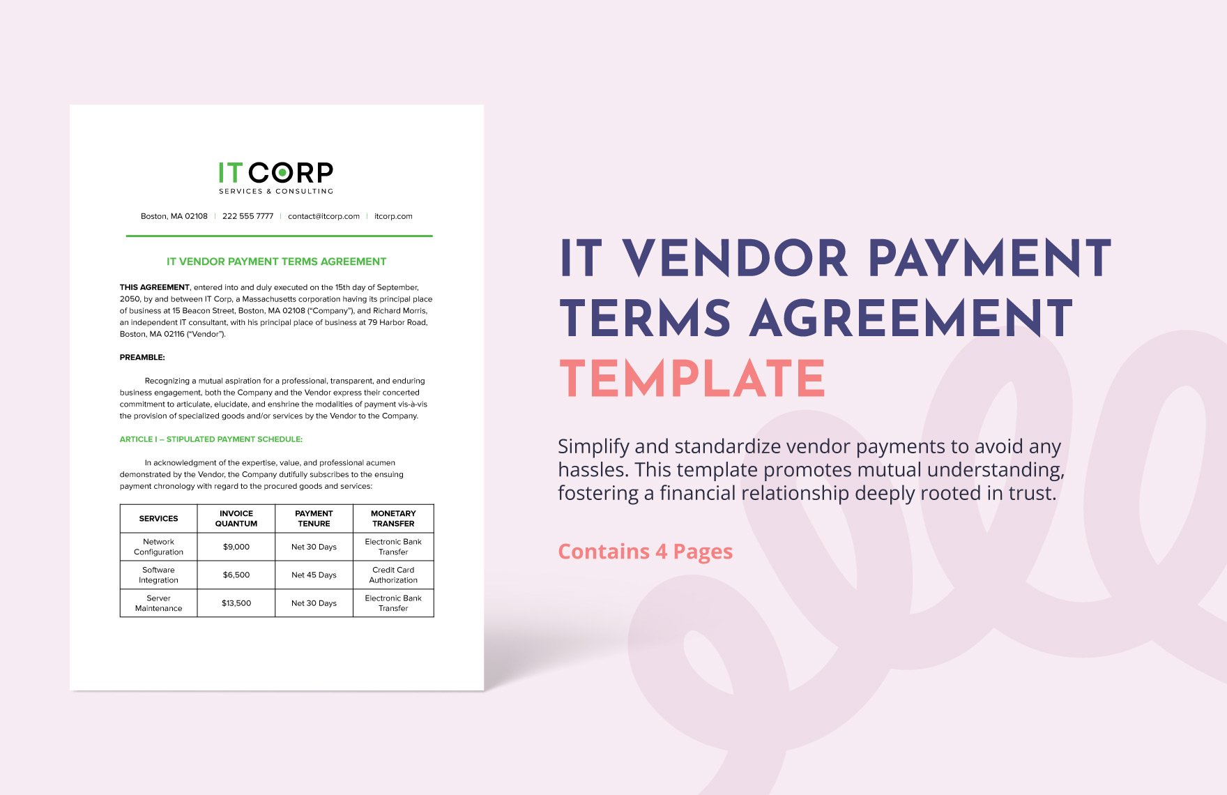 IT Vendor Payment Terms Agreement Template