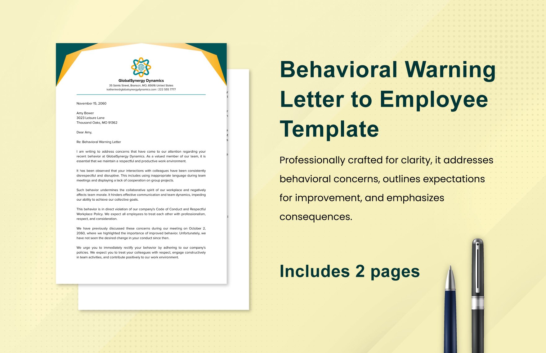 Behavioral Warning Letter to Employee Template
