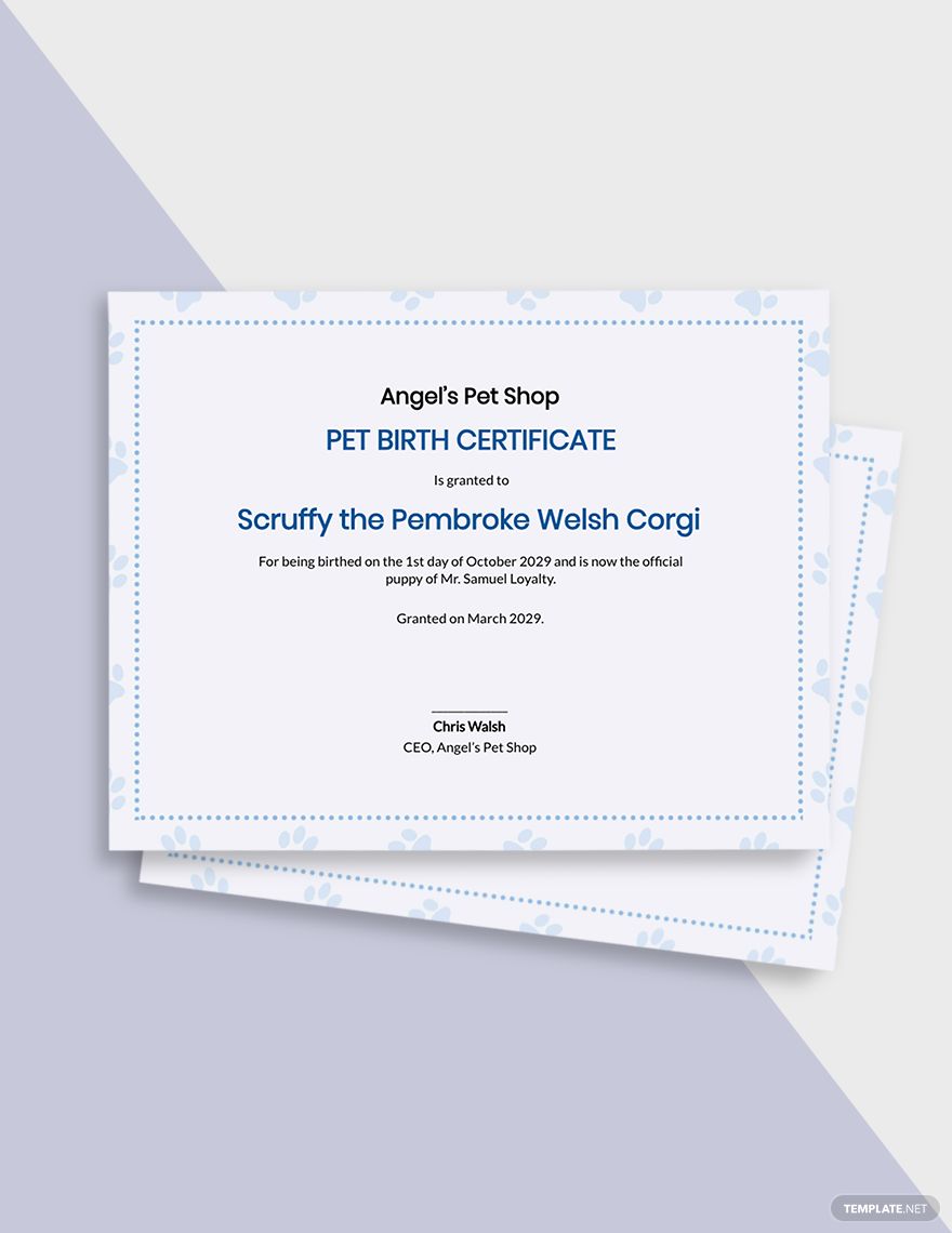Simple Pet Birth Certificate Template