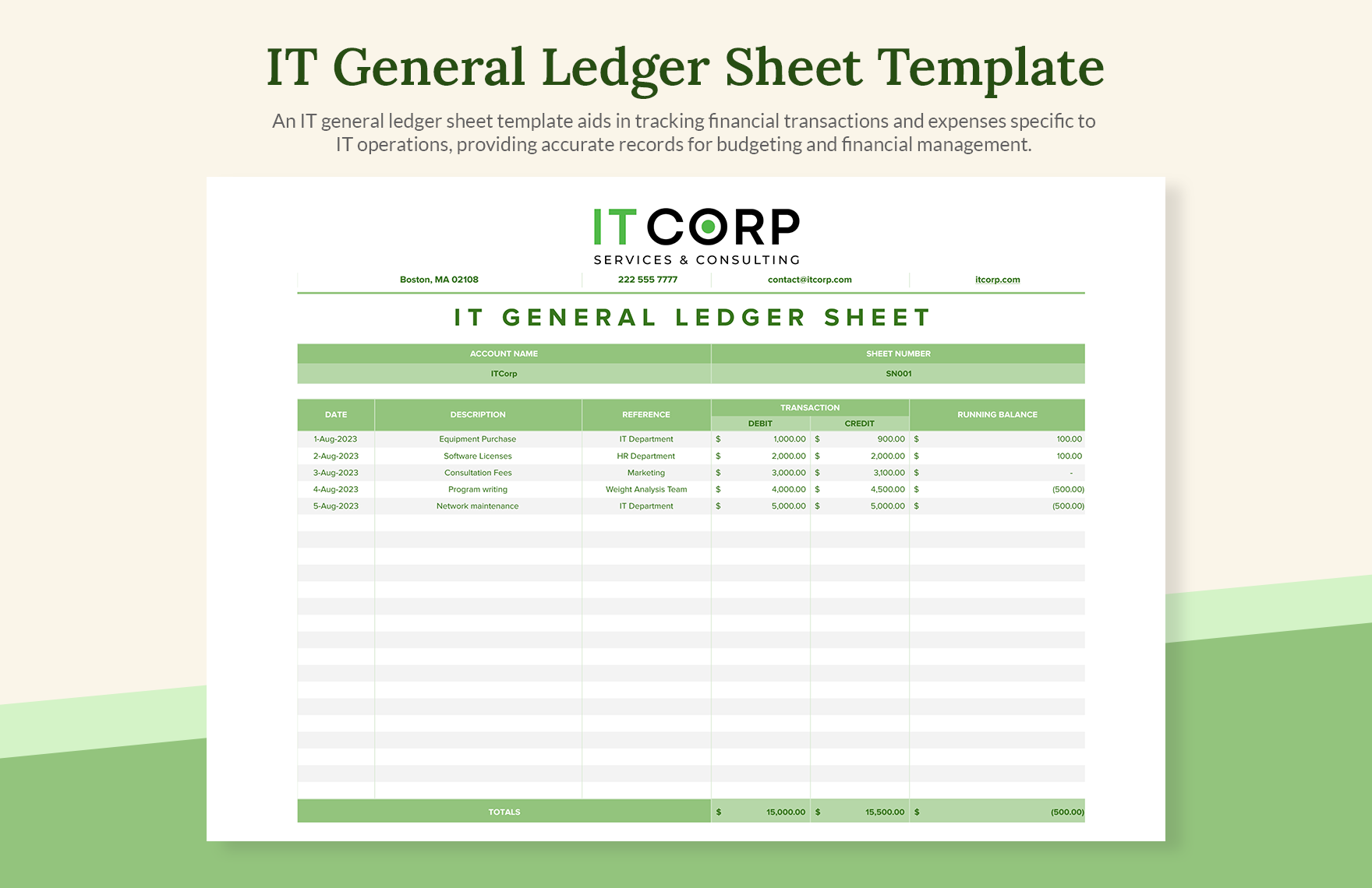 IT General Ledger Sheet Template