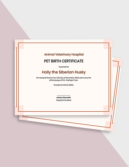 Puppy Birth Certificate Template - Google Docs, Illustrator, InDesign, Word, Apple Pages, PSD, Publisher