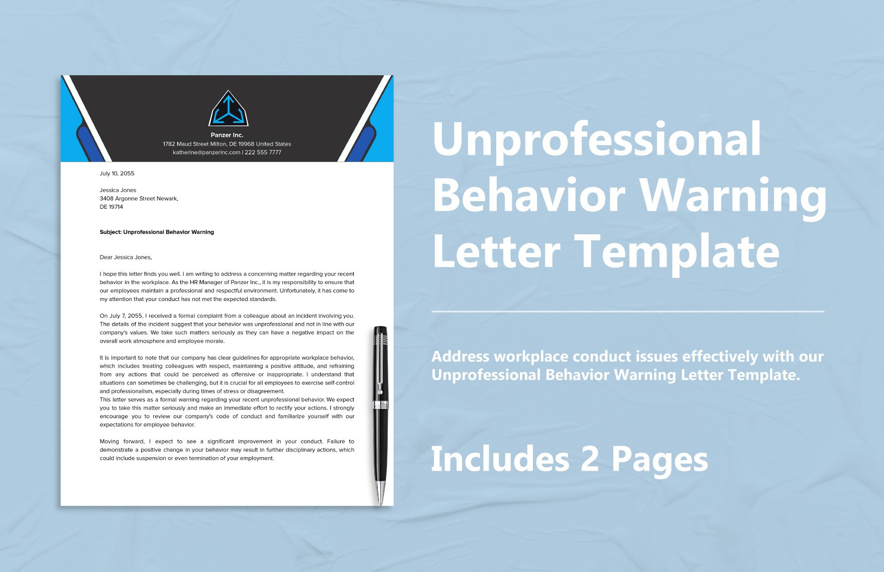 Unprofessional Behavior Warning Letter Template