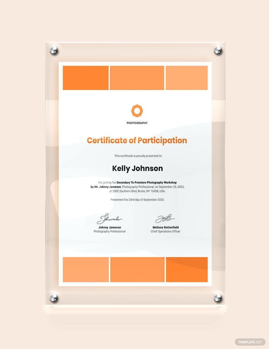 Free Modern Photography Participation Certificate Template