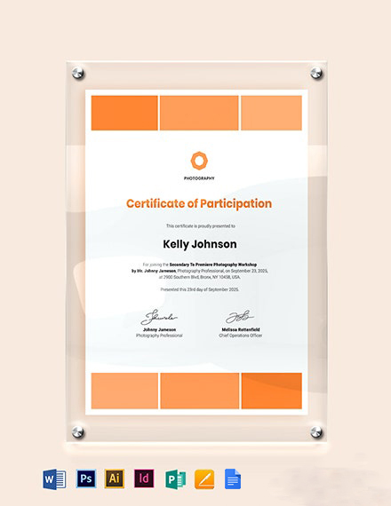 Free Modern Photography Participation Certificate Template - Google Docs, Word