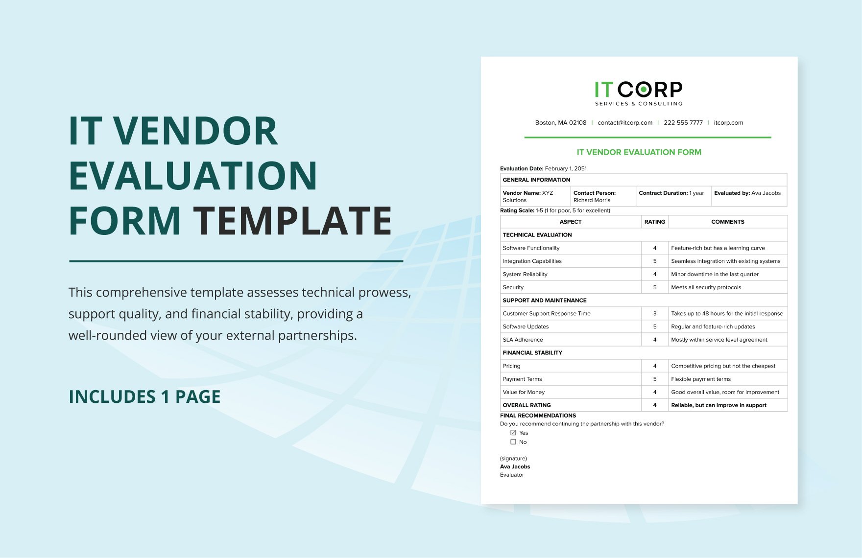 IT Vendor Evaluation Form Template