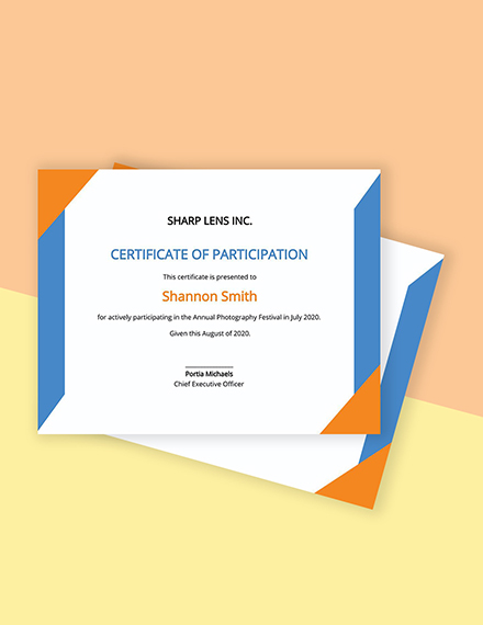 Editable Photography Participation Certificate Template - Download in ...