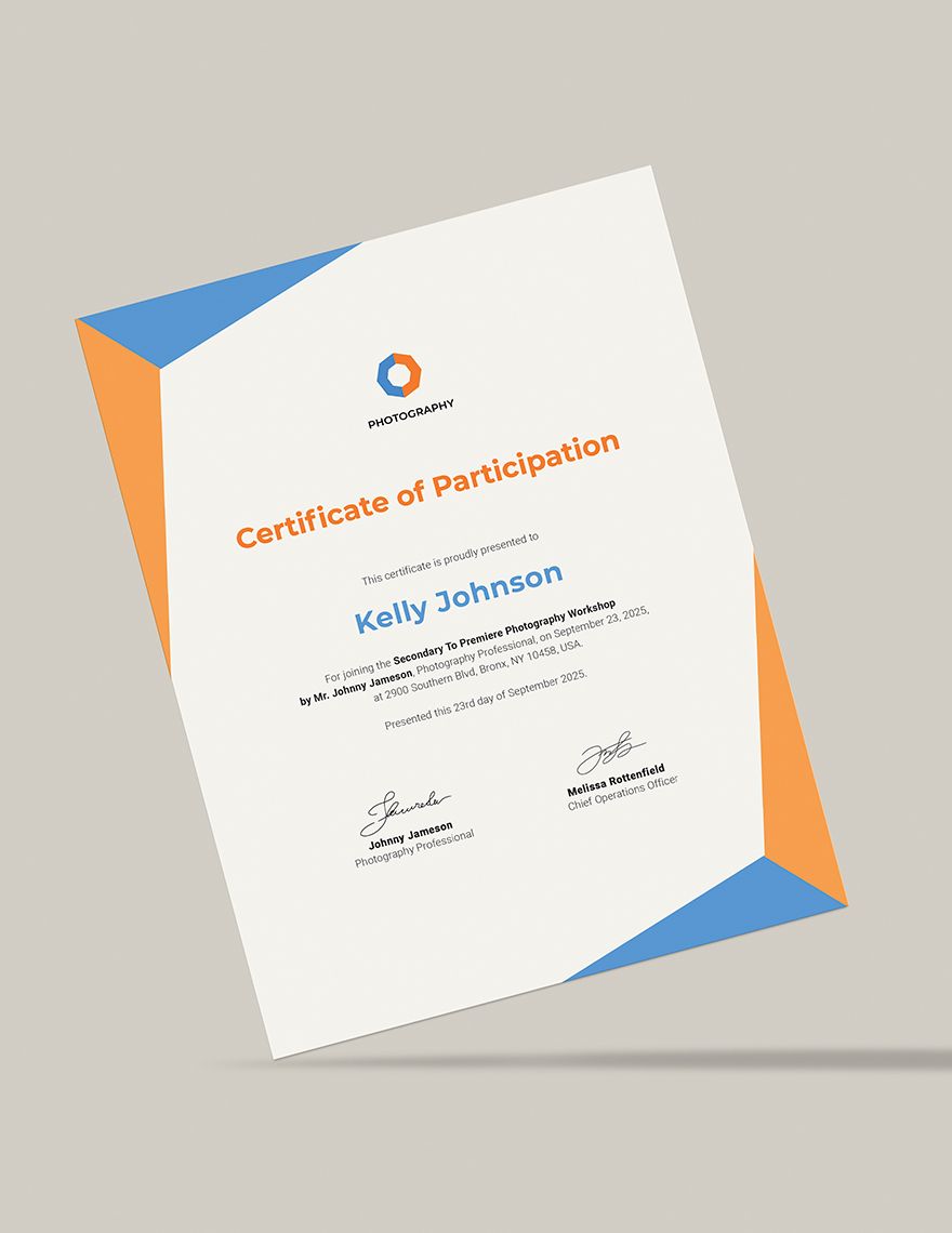Creative Photography Participation Certificate Template