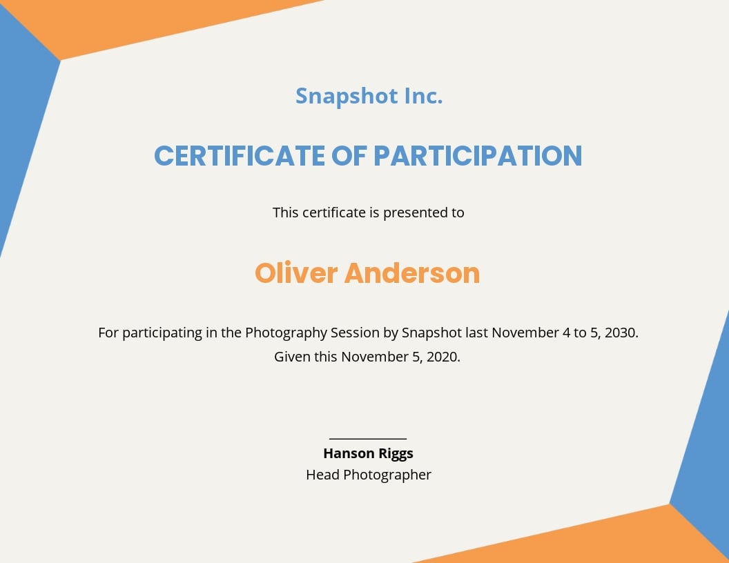 Free Creative Photography Participation Certificate Template For Certificate Of Participation Template Doc