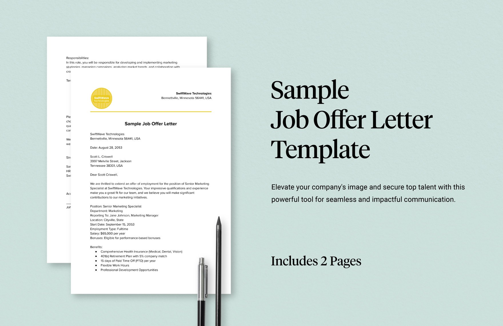 Sample Job Offer Letter Template