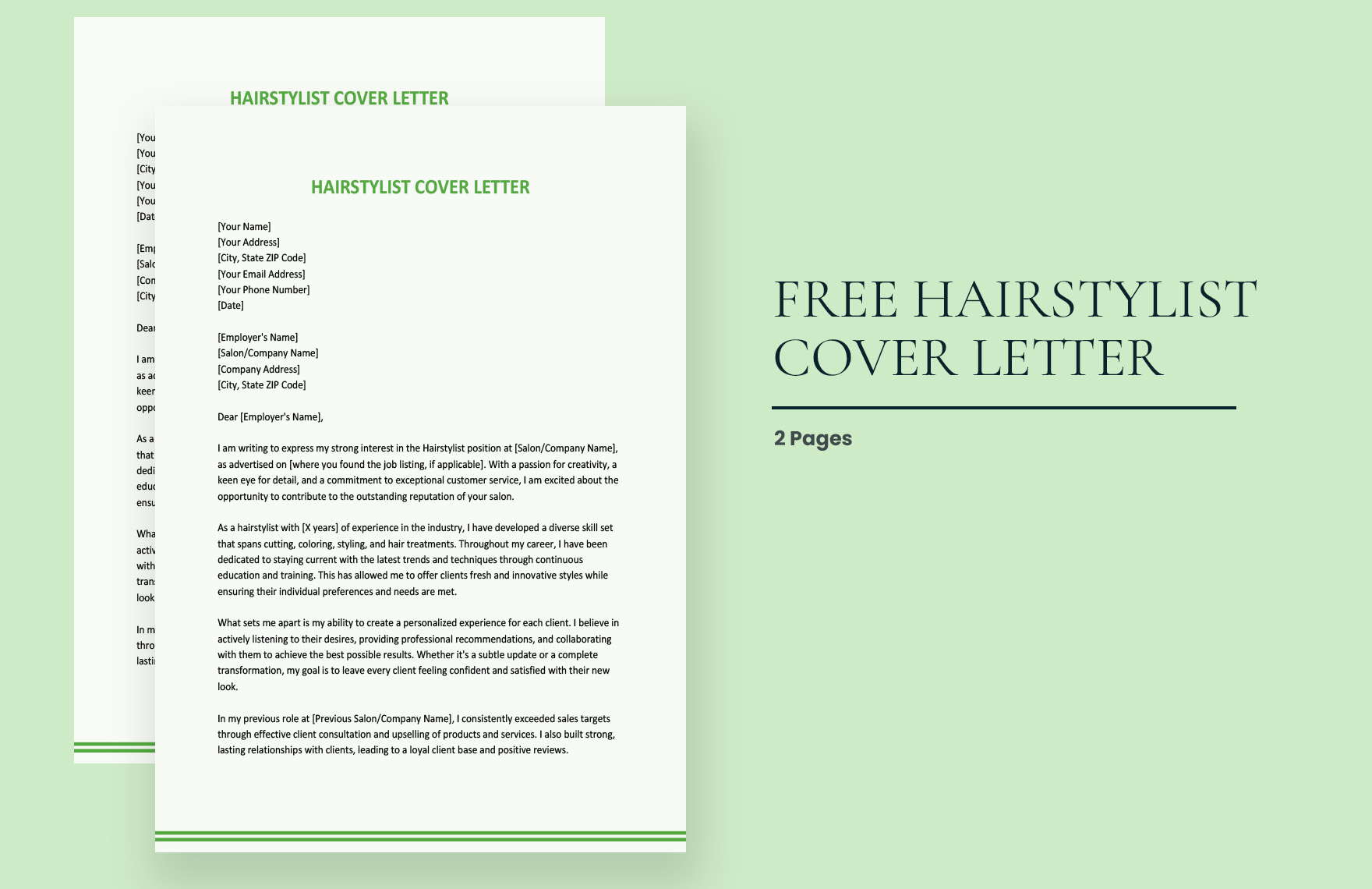 Hairstylist Cover Letter in Word, Google Docs