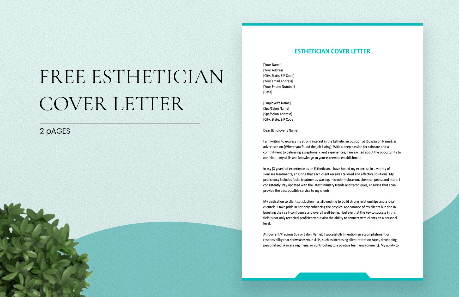 Esthetician Cover Letter in Word, Google Docs