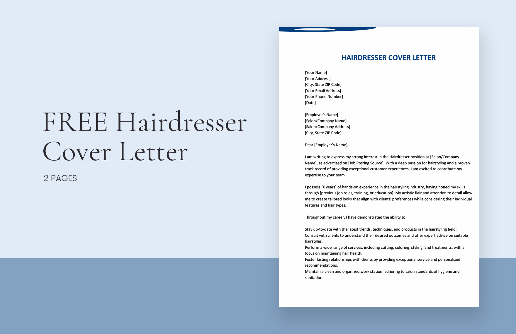 Hairdresser Cover Letter in Word, Google Docs