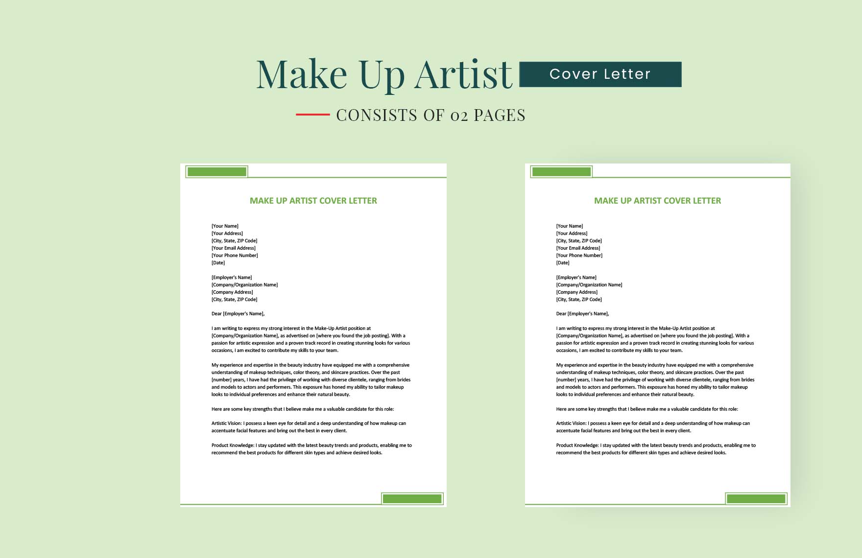 Make Up Artist Cover Letter in Word, Google Docs