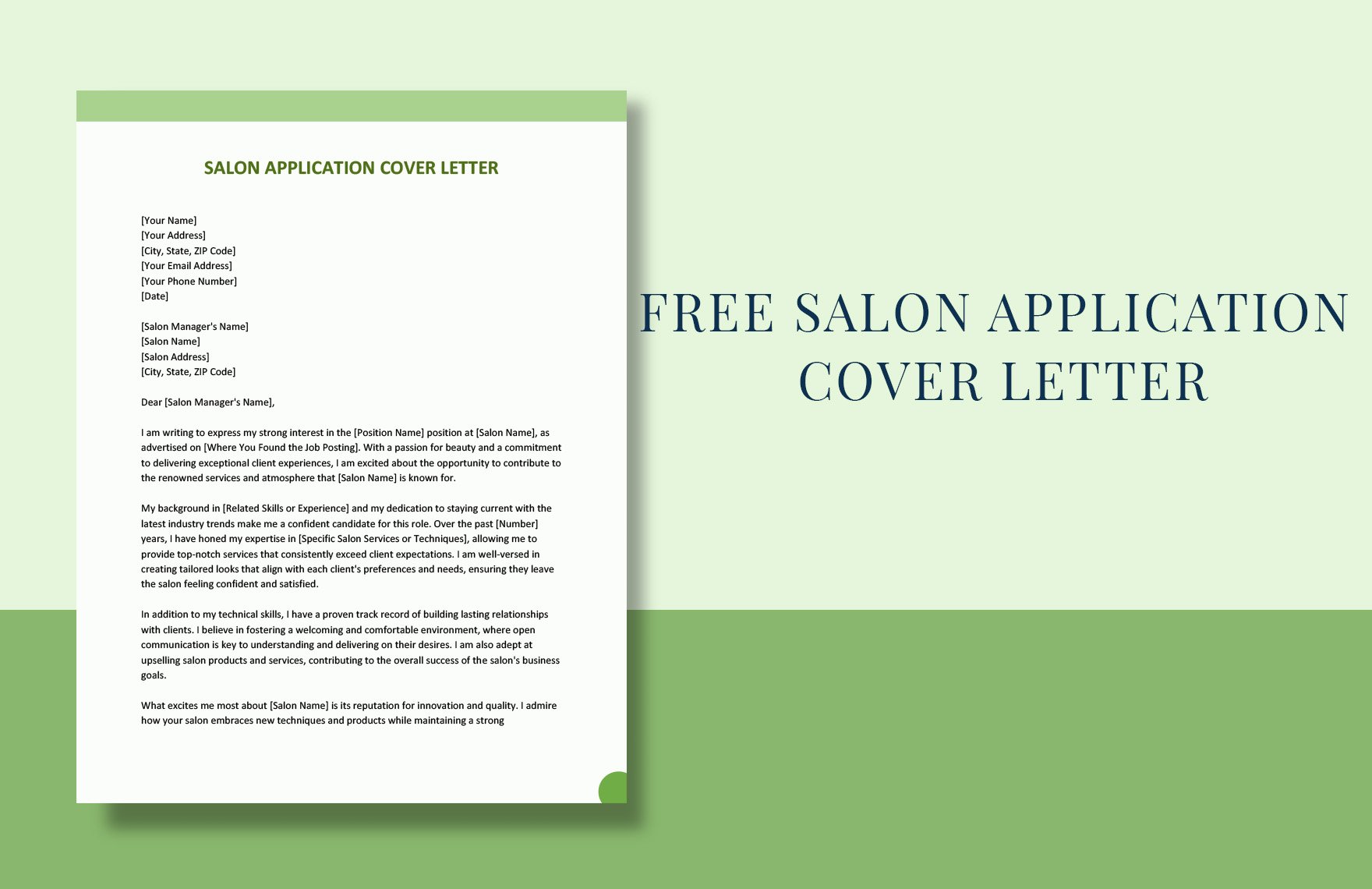 Salon Application Cover Letter in Word, Google Docs
