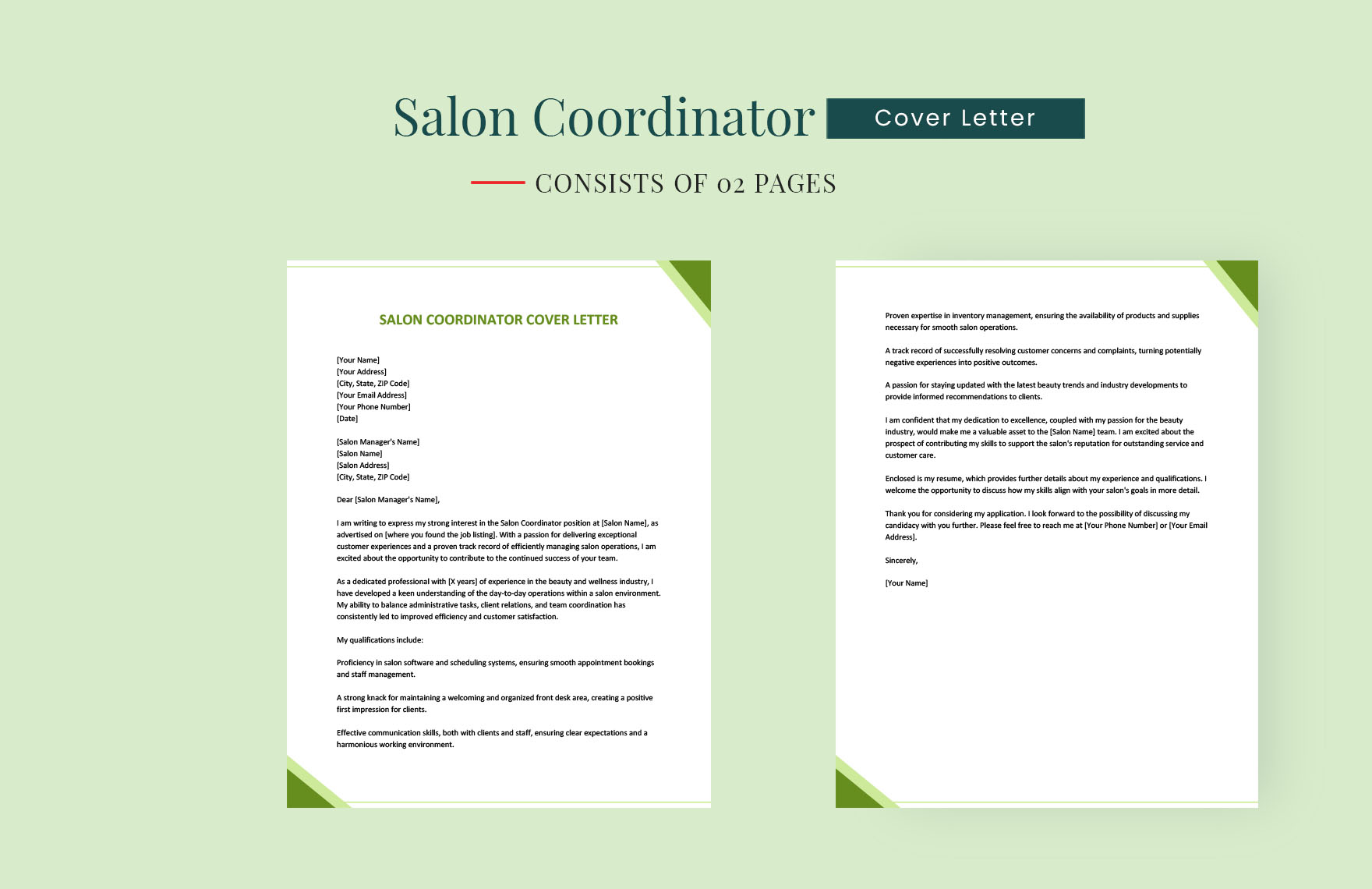 Salon Coordinator Cover Letter in Word, Google Docs