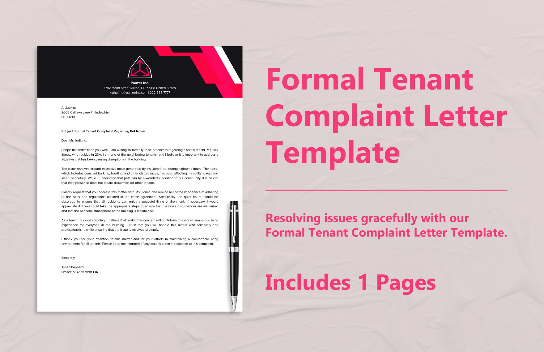 Formal Tenant Complaint Letter Template