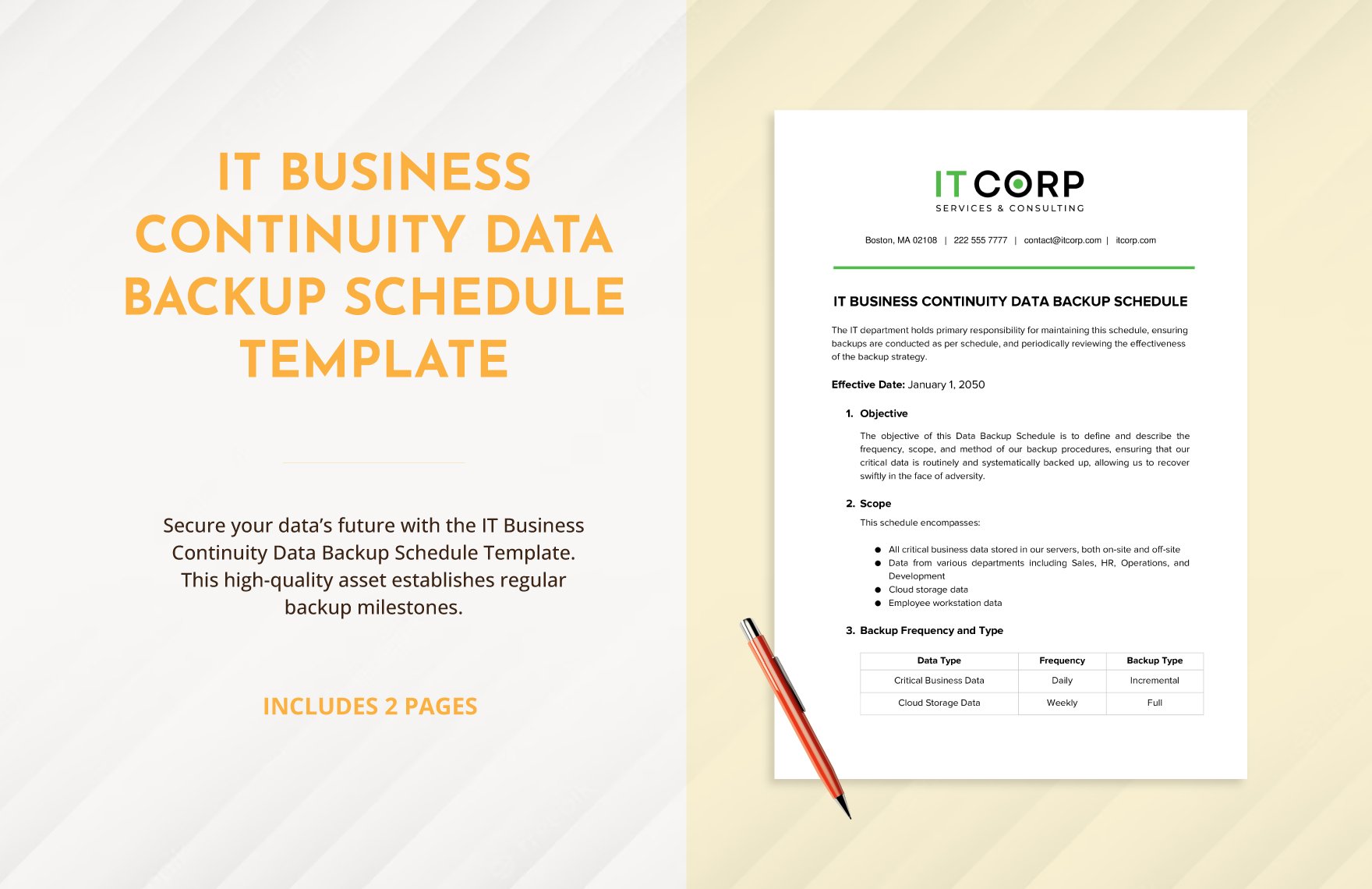 IT Business Continuity Data Backup Schedule Template