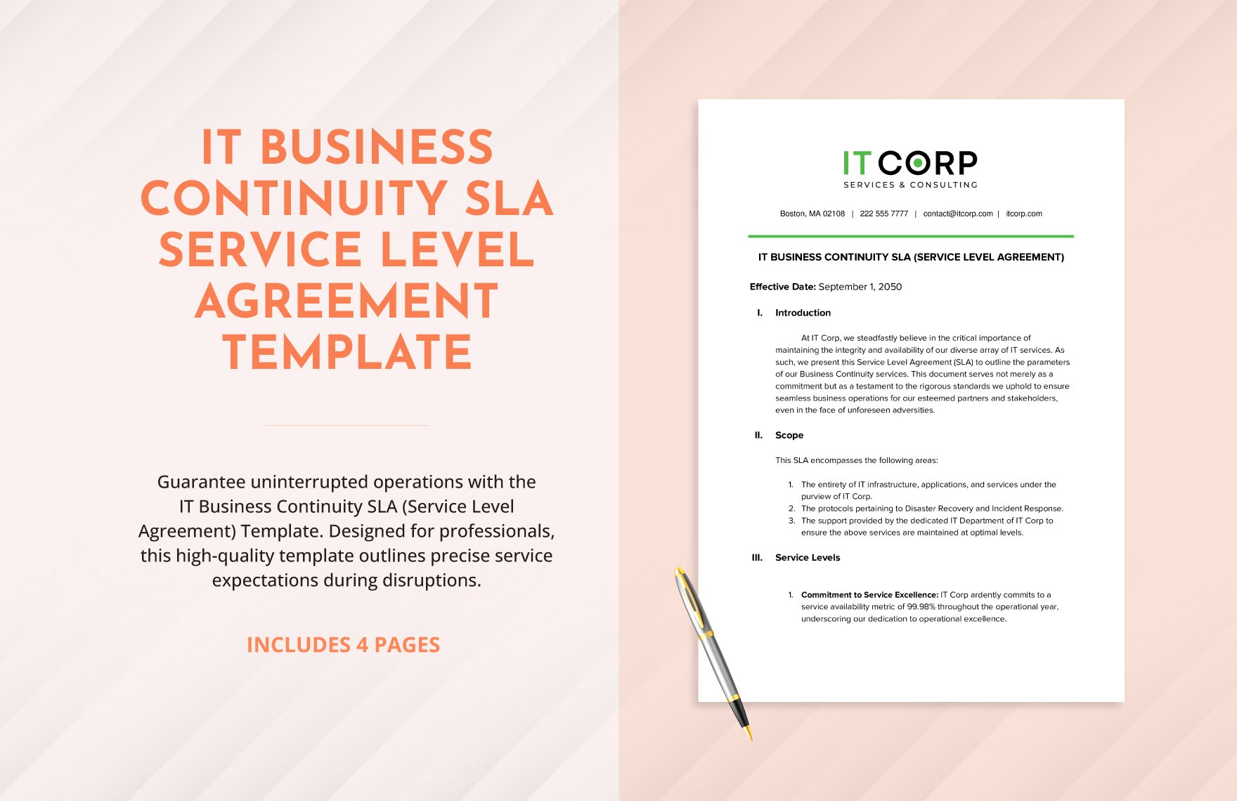 IT Business Continuity SLA (Service Level Agreement) Template