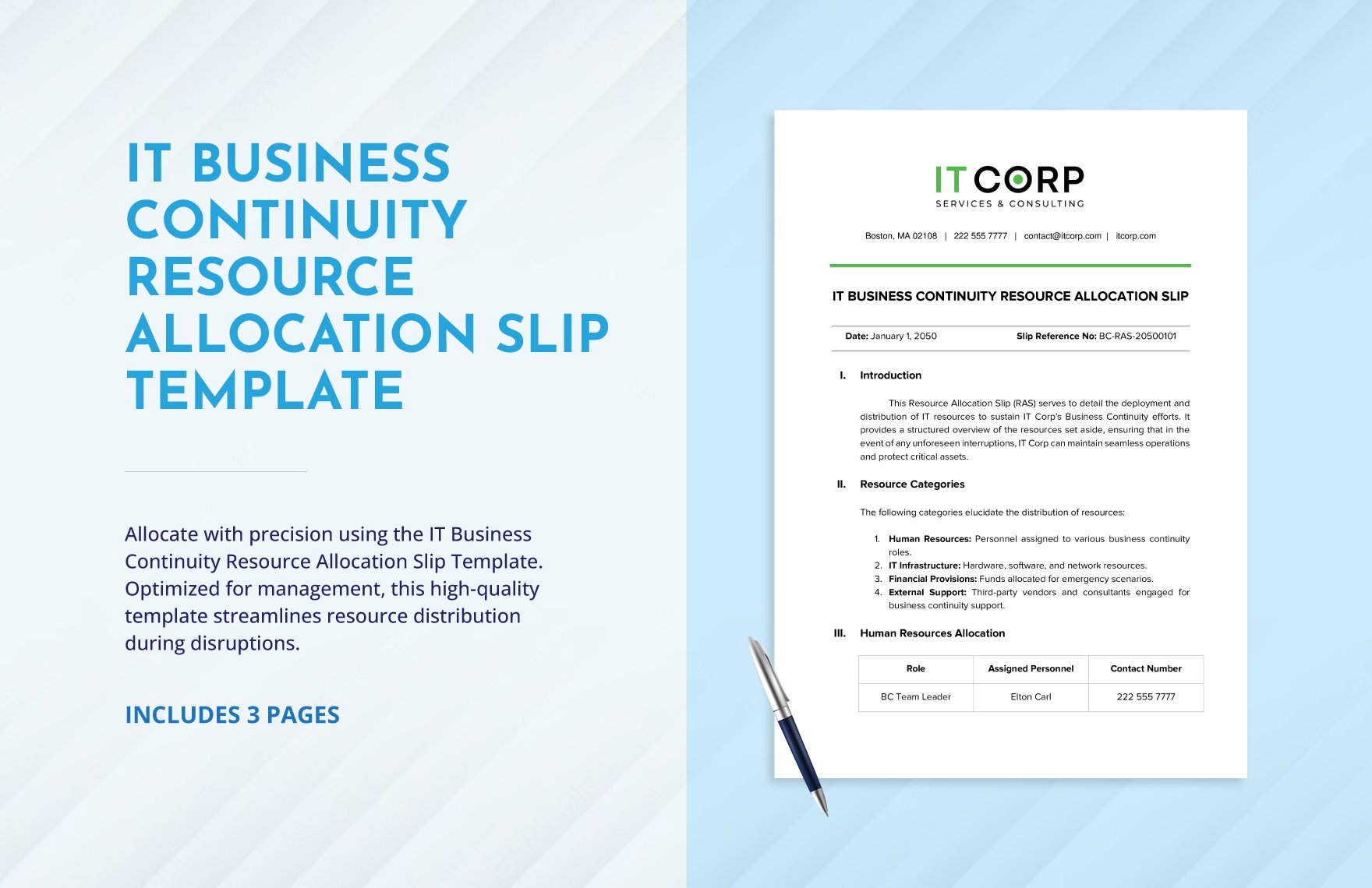 IT Business Continuity Resource Allocation Slip Template