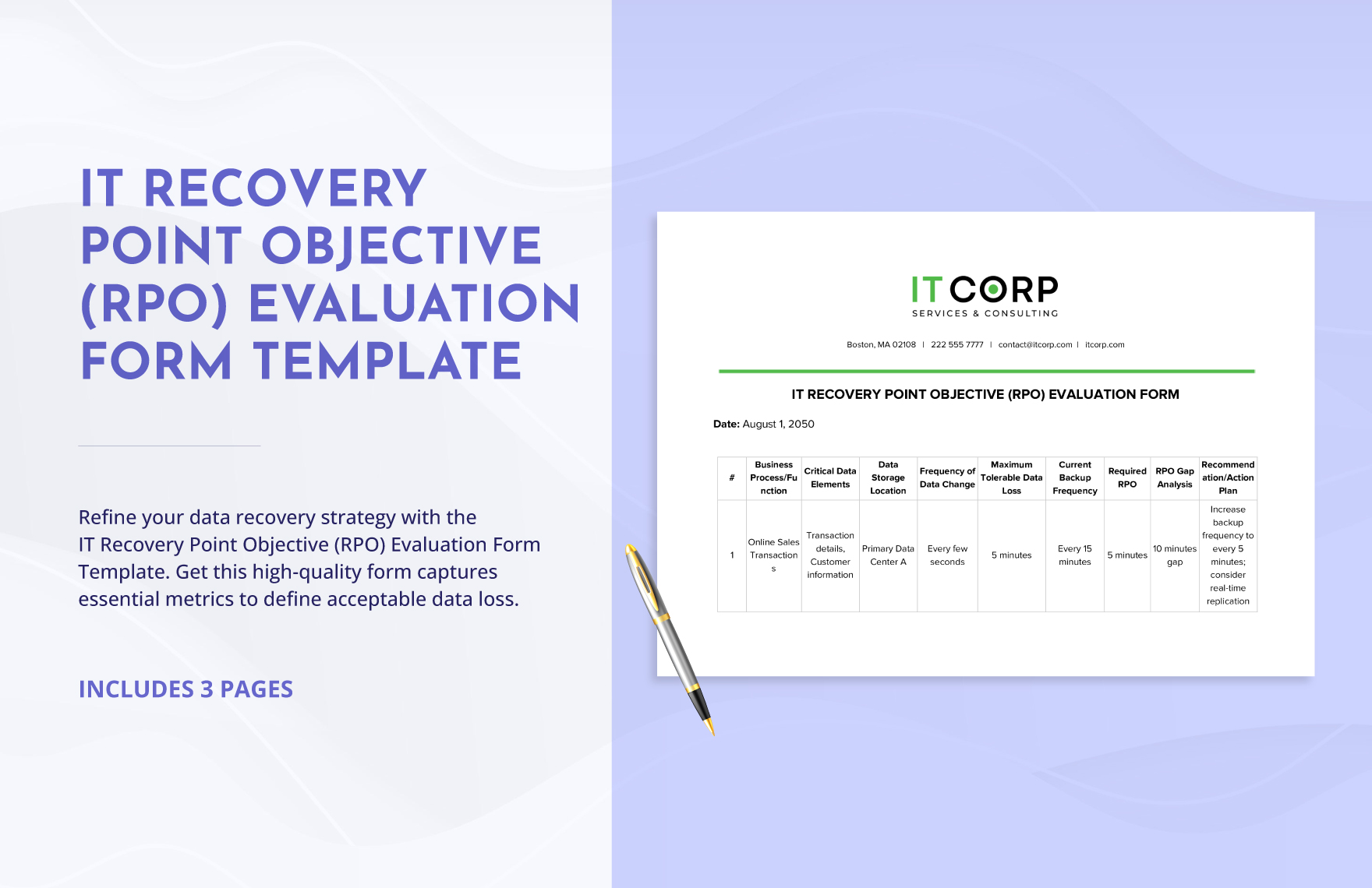 IT Recovery Point Objective (RPO) Evaluation Form Template