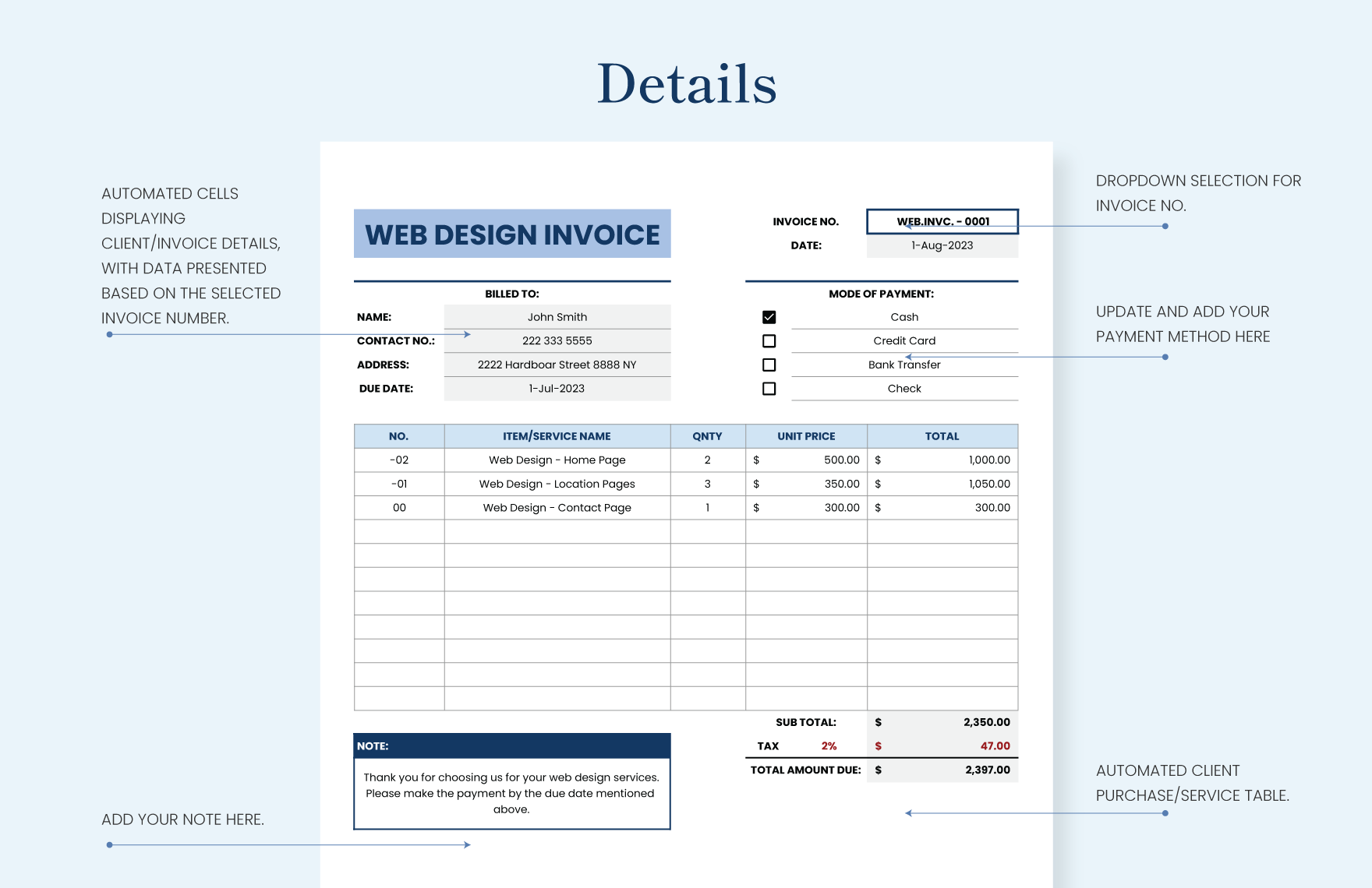 Web Design Invoice Template - Download in Excel, Google Sheets ...