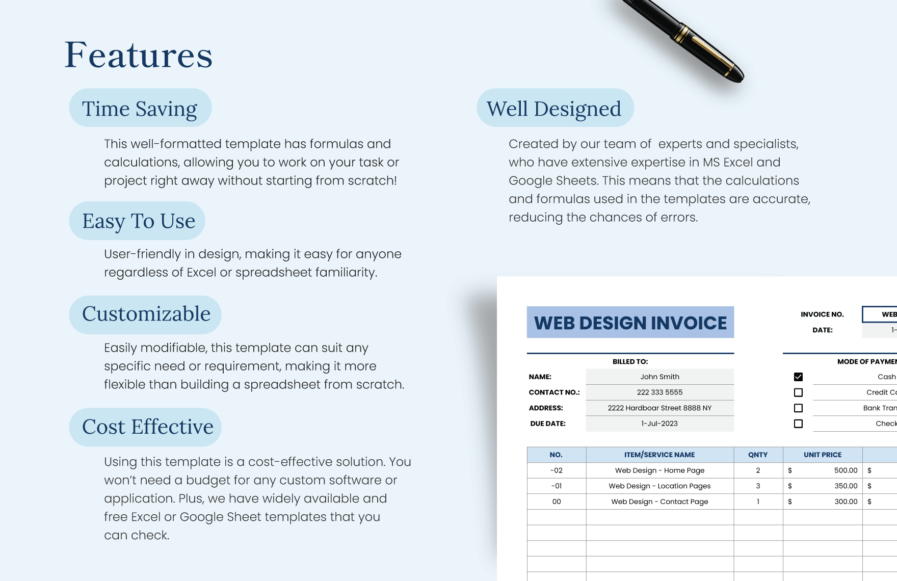 Web Design Invoice Template - Download in Excel, Google Sheets ...