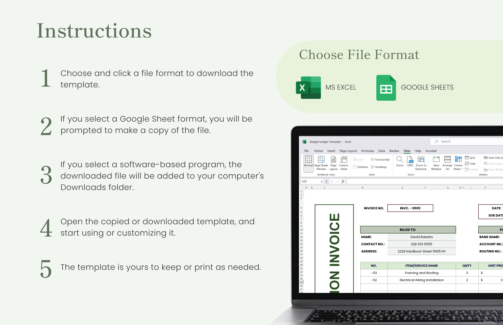 Construction Invoice Template - Download in Excel, Google Sheets ...