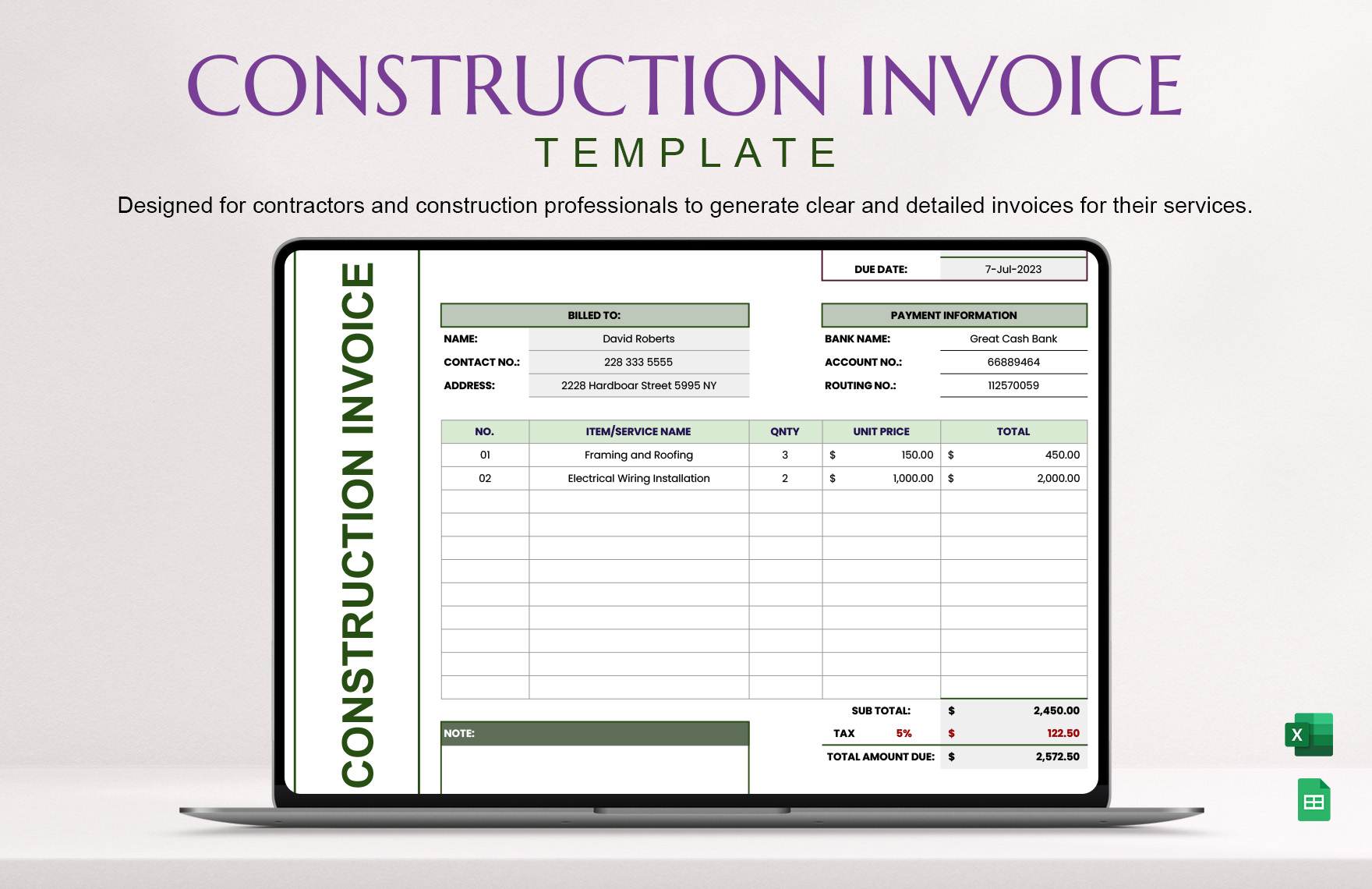 Construction Invoice Template