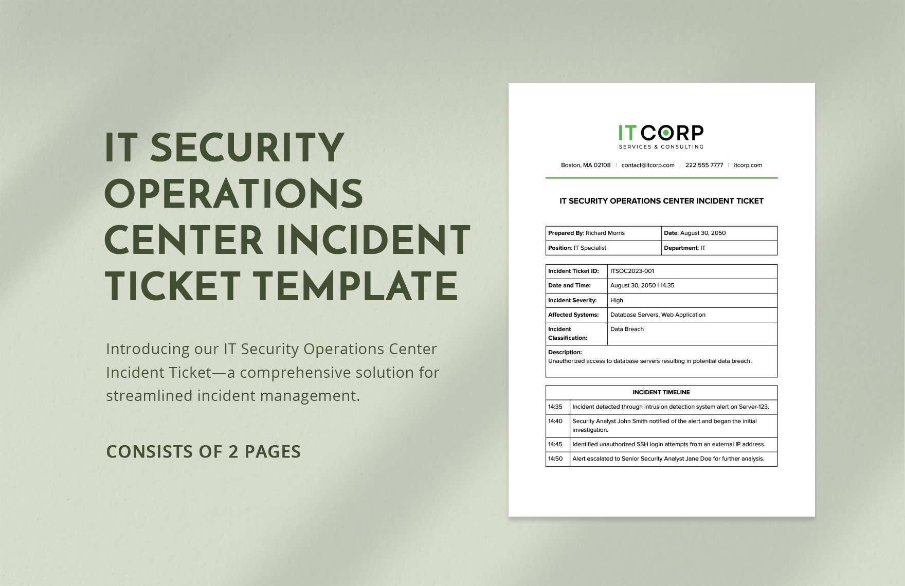 IT Security Operations Center Incident Ticket Template