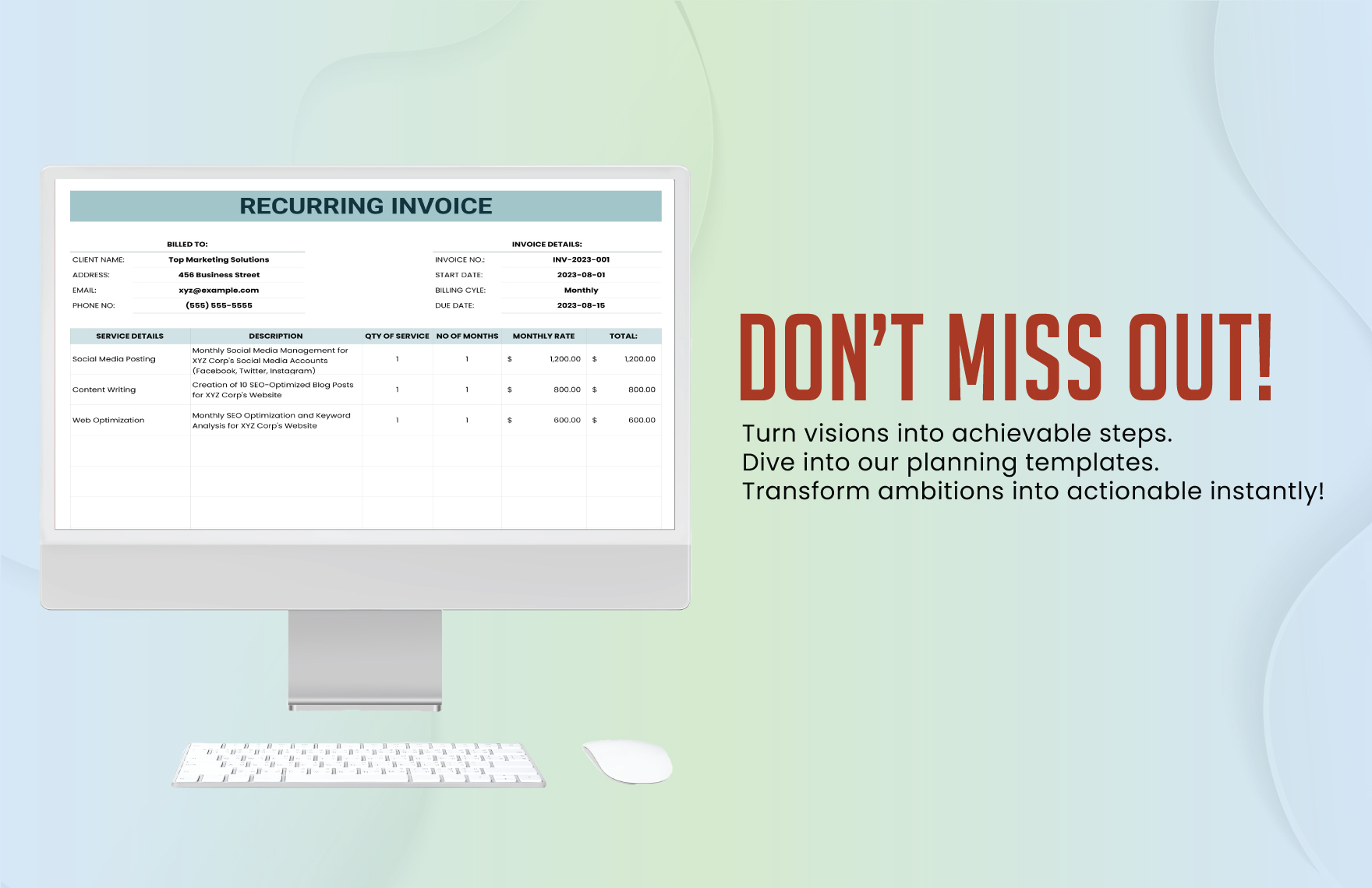 Recurring Invoice Template in Excel Google Sheets Download