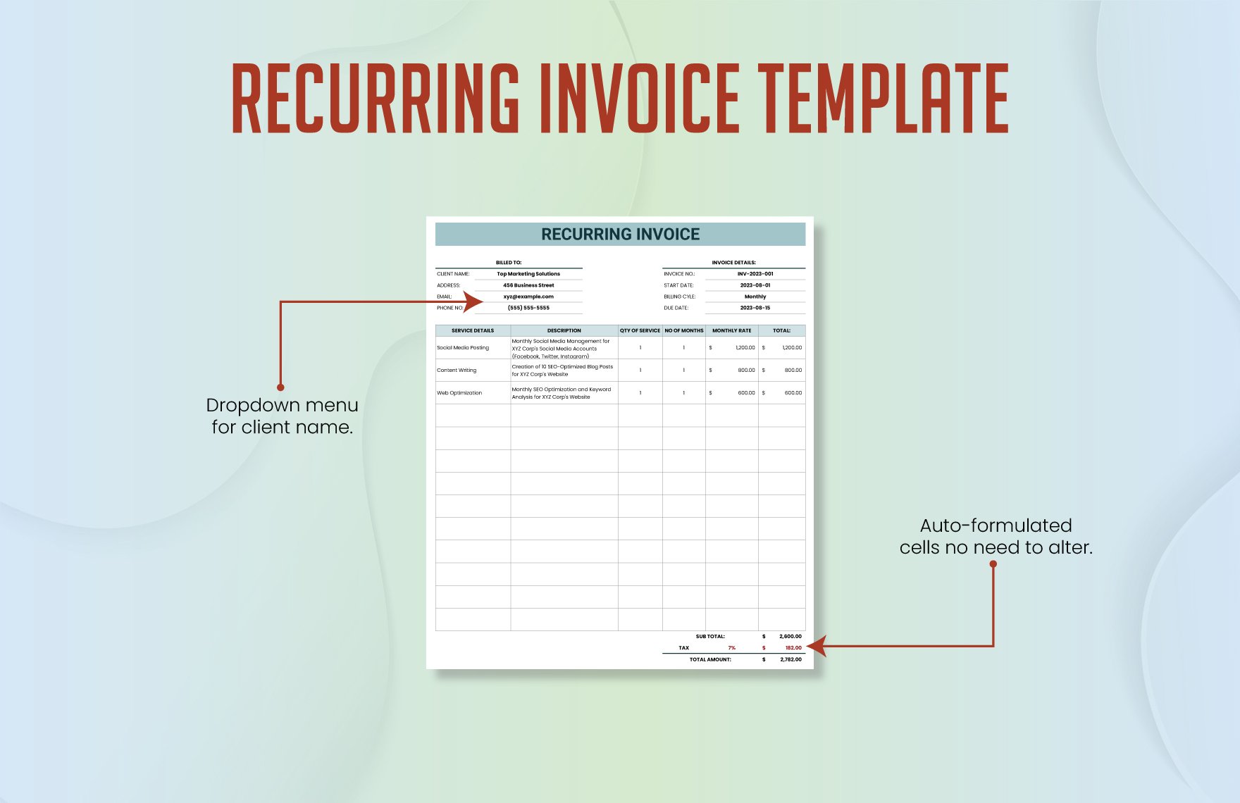 Recurring Invoice Template in Excel Google Sheets Download