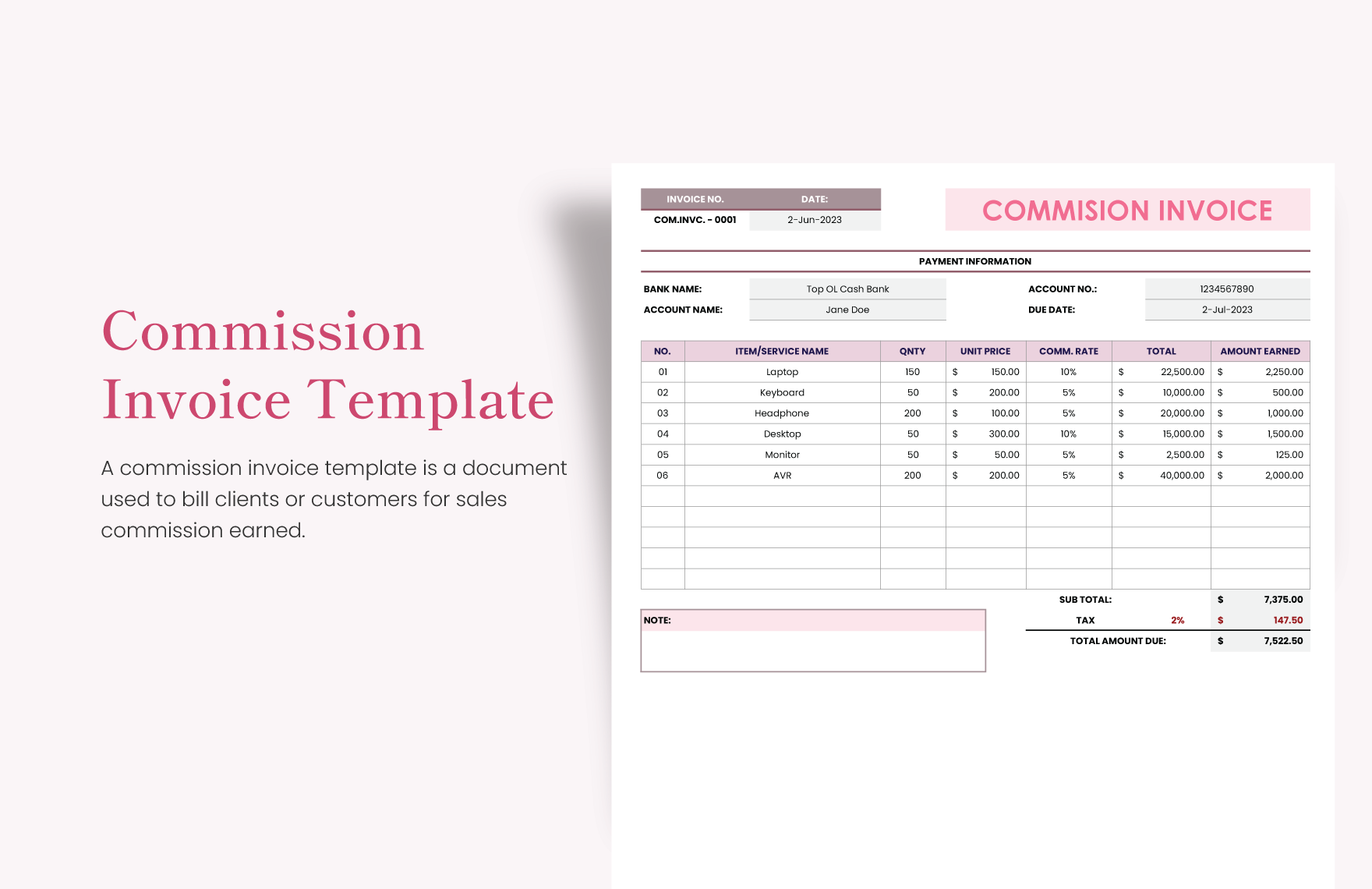 Commission Invoice Template