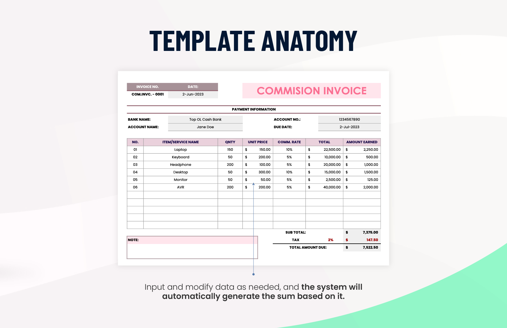 Commission Invoice Template