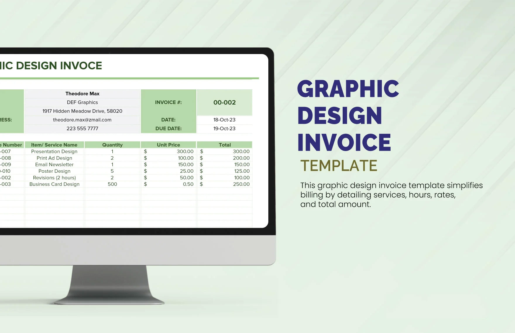 Graphic Design Invoice Template in Excel, Google Sheets, PSD - Download | Template.net